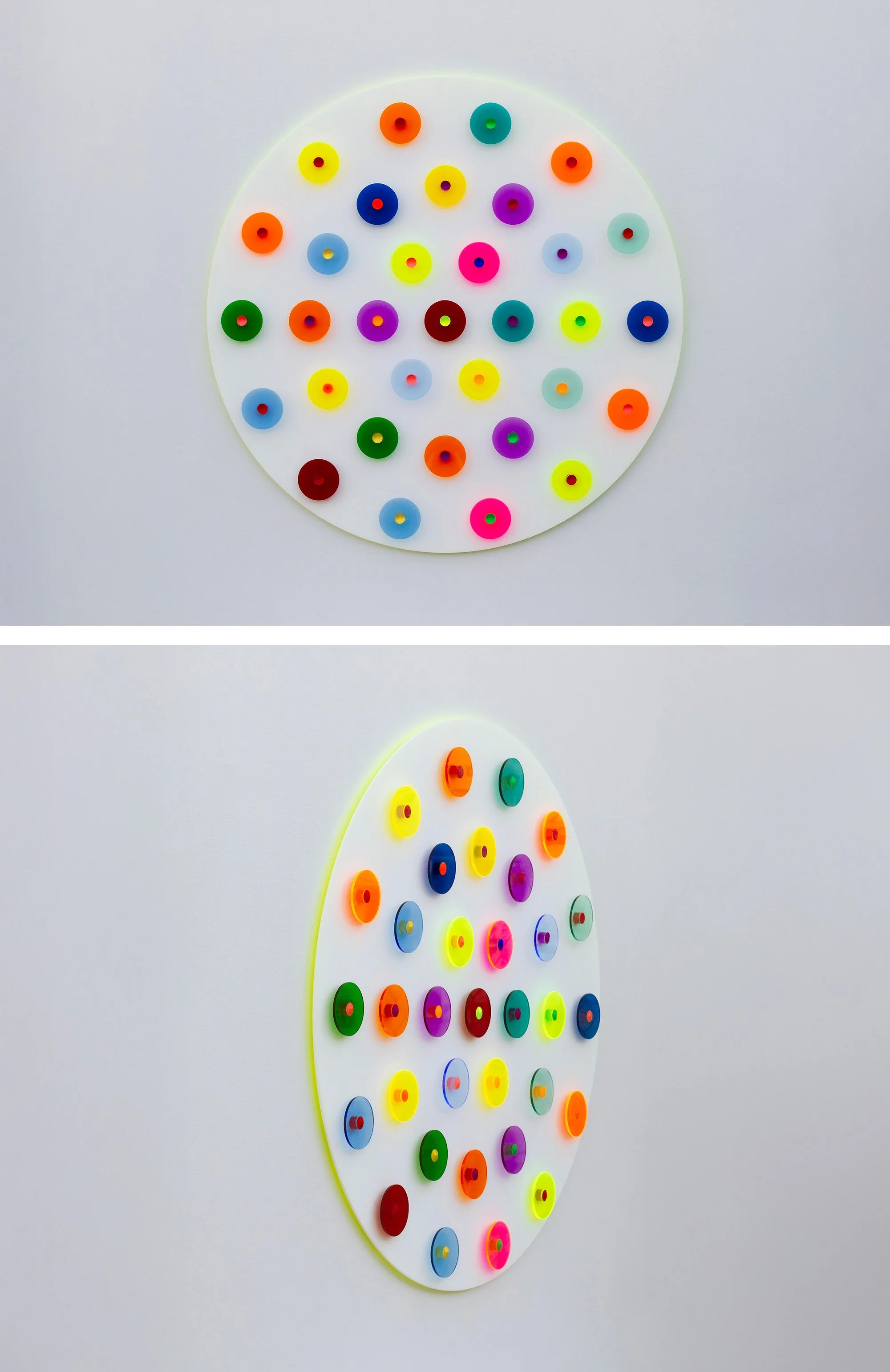 Horizon of Hope, 2026 
Enamel, White and Clear Acrylic Panel
46" x 46" x 1.5"
SKU: END137
 