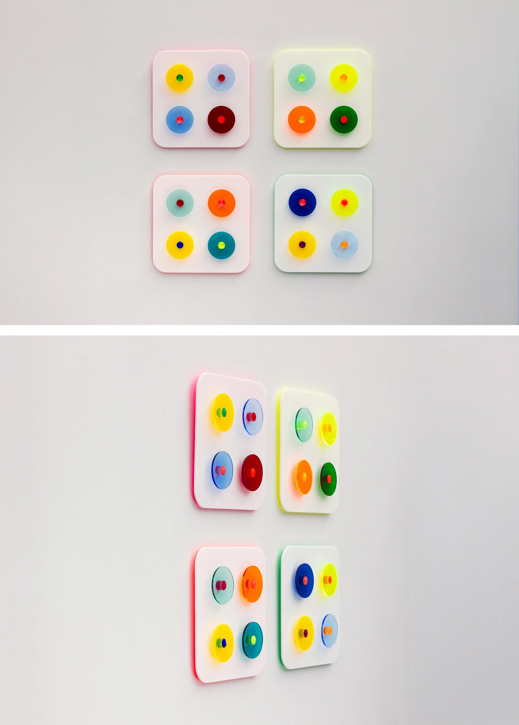 Origin Of Optimism, 2025 
Enamel, White and Clear Acrylic Panel
14" x 14" x 1.5"
SKU: END128
 