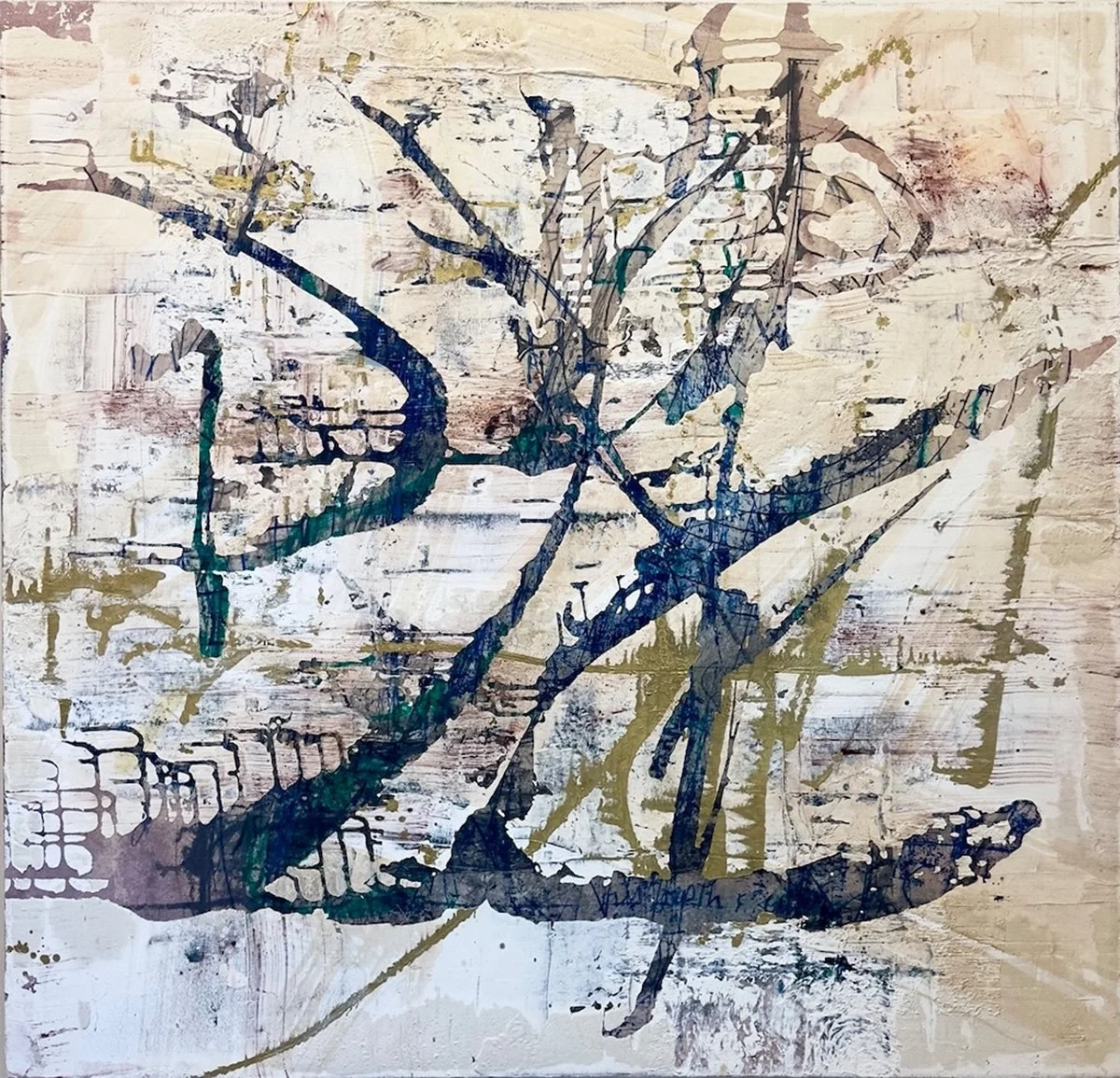 There is a Root in You, 2026 Acrylic, Gold Ink, and Plaster on Canvas
51" x 59"
SKU: ATW113
 