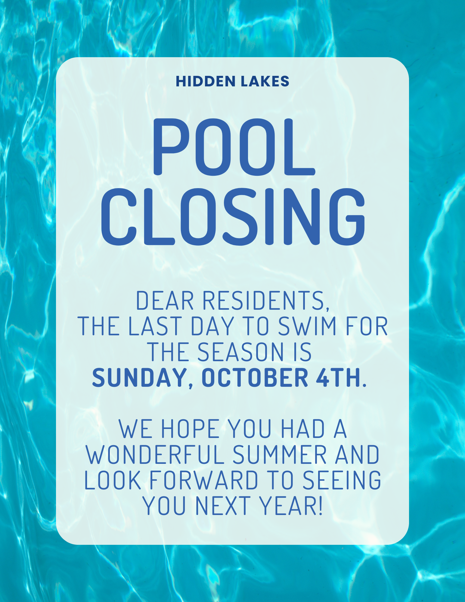LAST DAY TO SWIM!