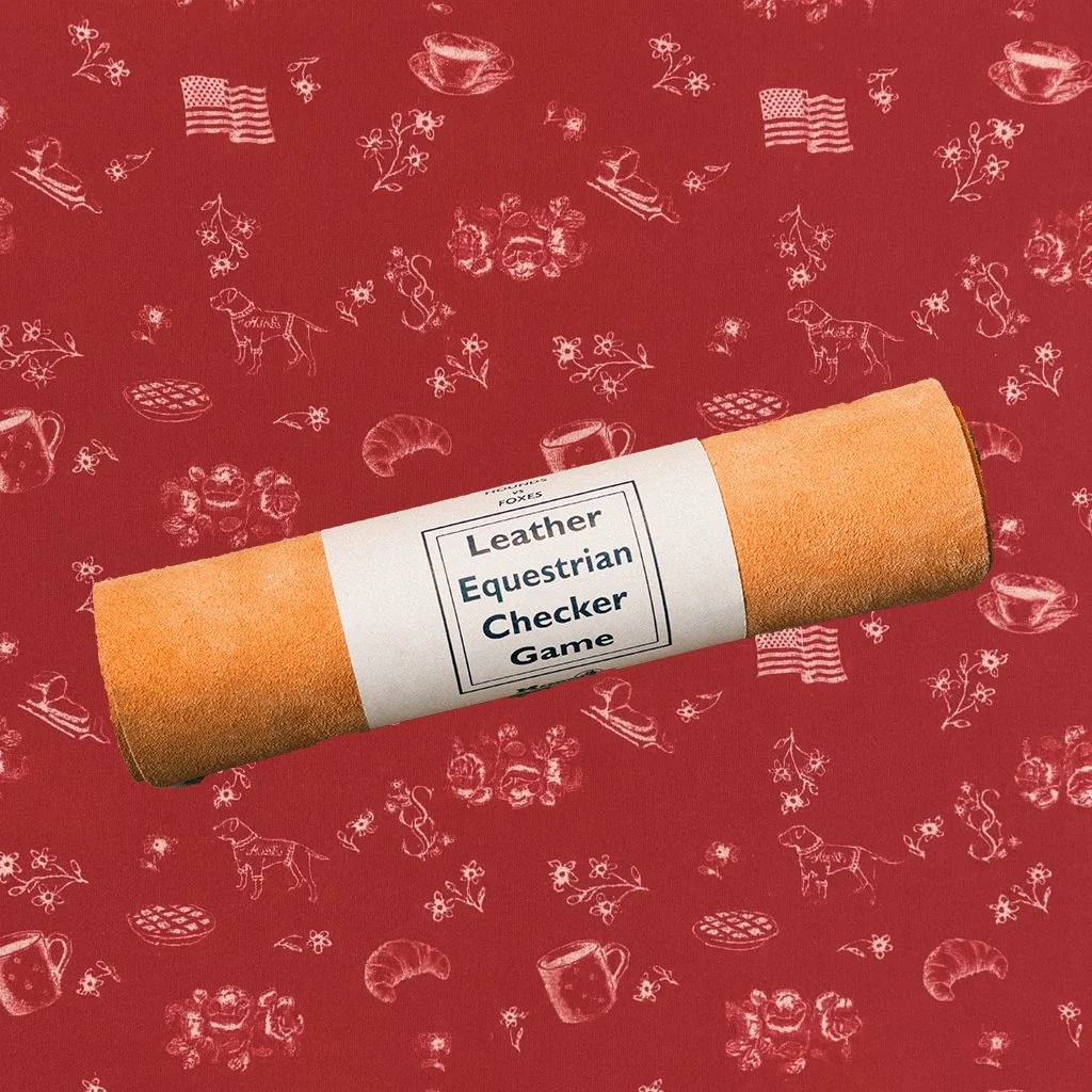 Fox and Hounds Leather Checker Board with Checkers, 9-1/2”