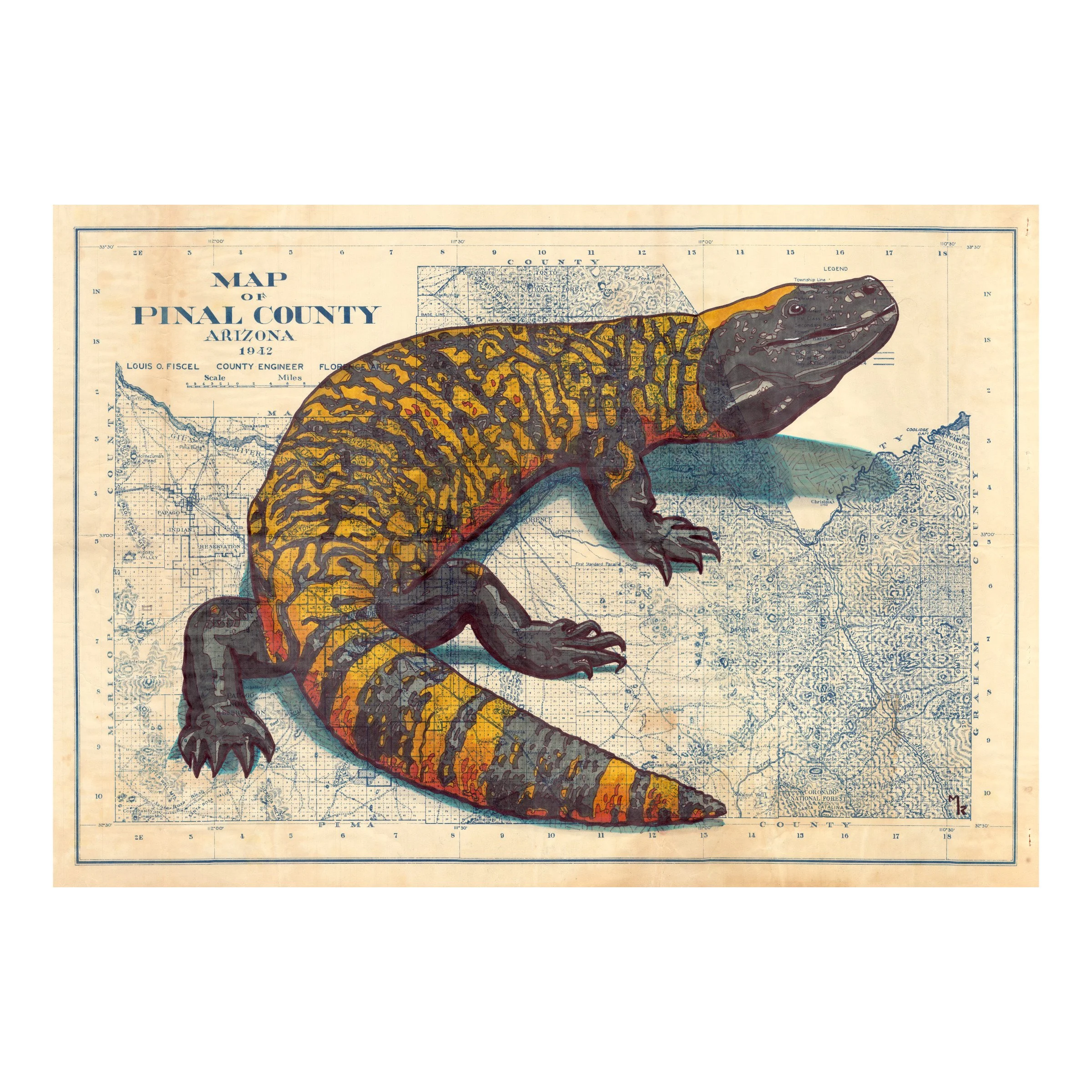 Tucson Gila Monster Wall Art Print - 24” x 16”