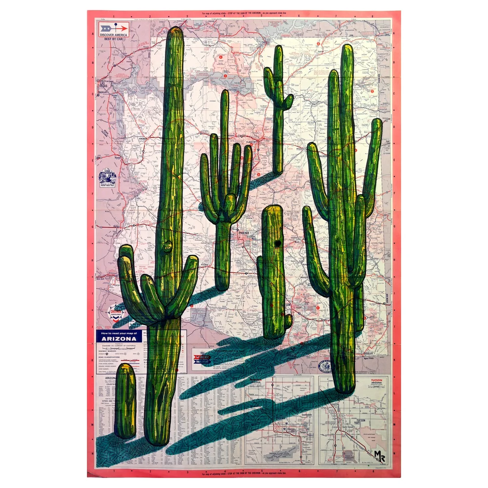Arizona Saguaro Cactus Print - 16" x 24"  Meishlish - Handcrafted Map Art