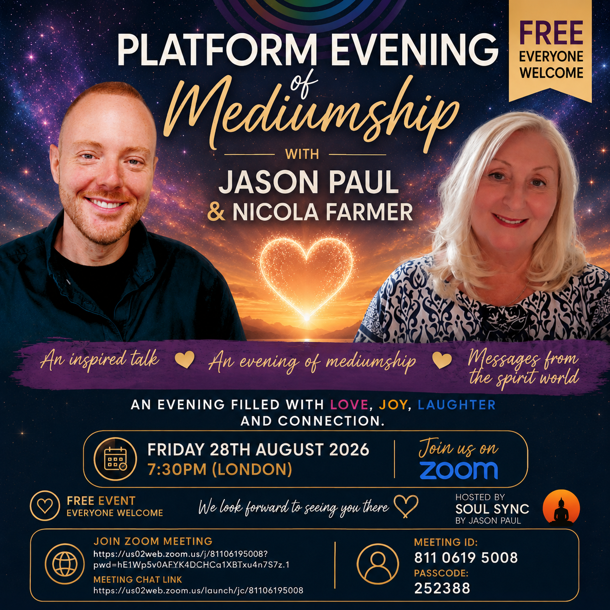 Free Online Evening of Mediumship with Jason Paul & Nicola Farmer