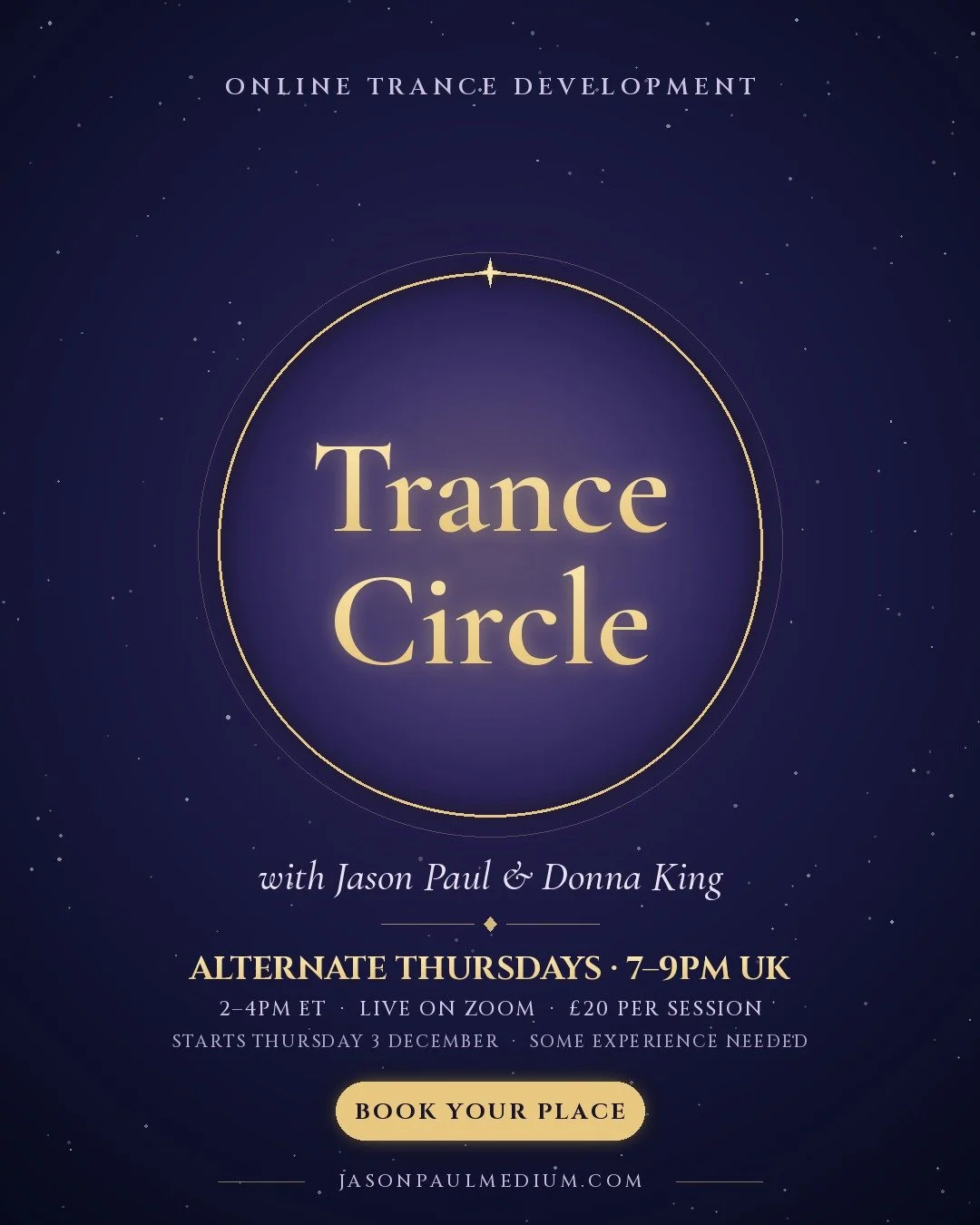 Online Trance Circle with Jason Paul and Donna King, alternate Thursdays 7–9pm UK on Zoom