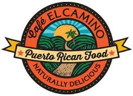 Logo of Cafe El Camino featuring Puerto Rican food with a landscape illustration and text "Naturally Delicious."