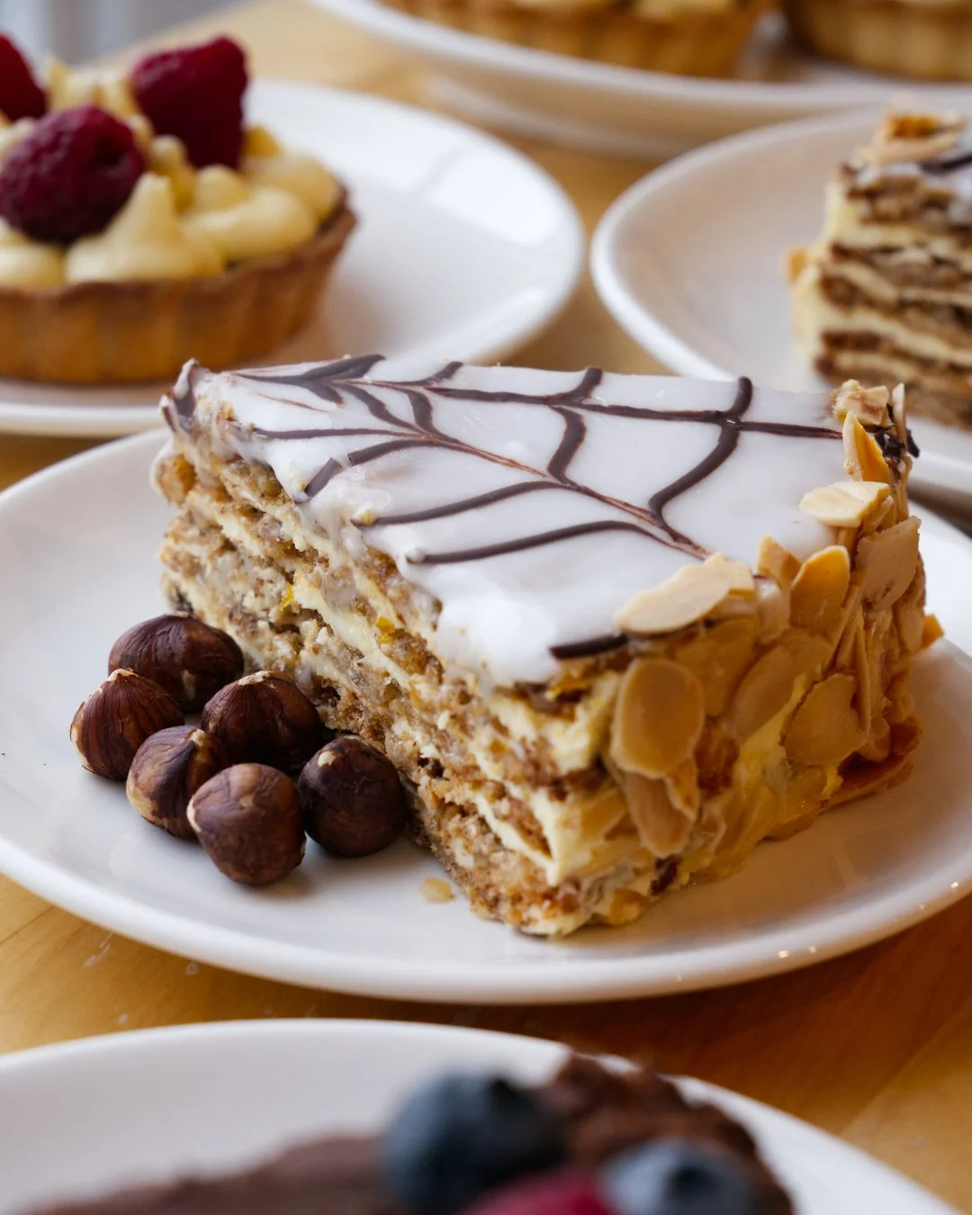 Hazelnut layers, almond crunch &amp; chocolate web on top Esterhazy torte is here!