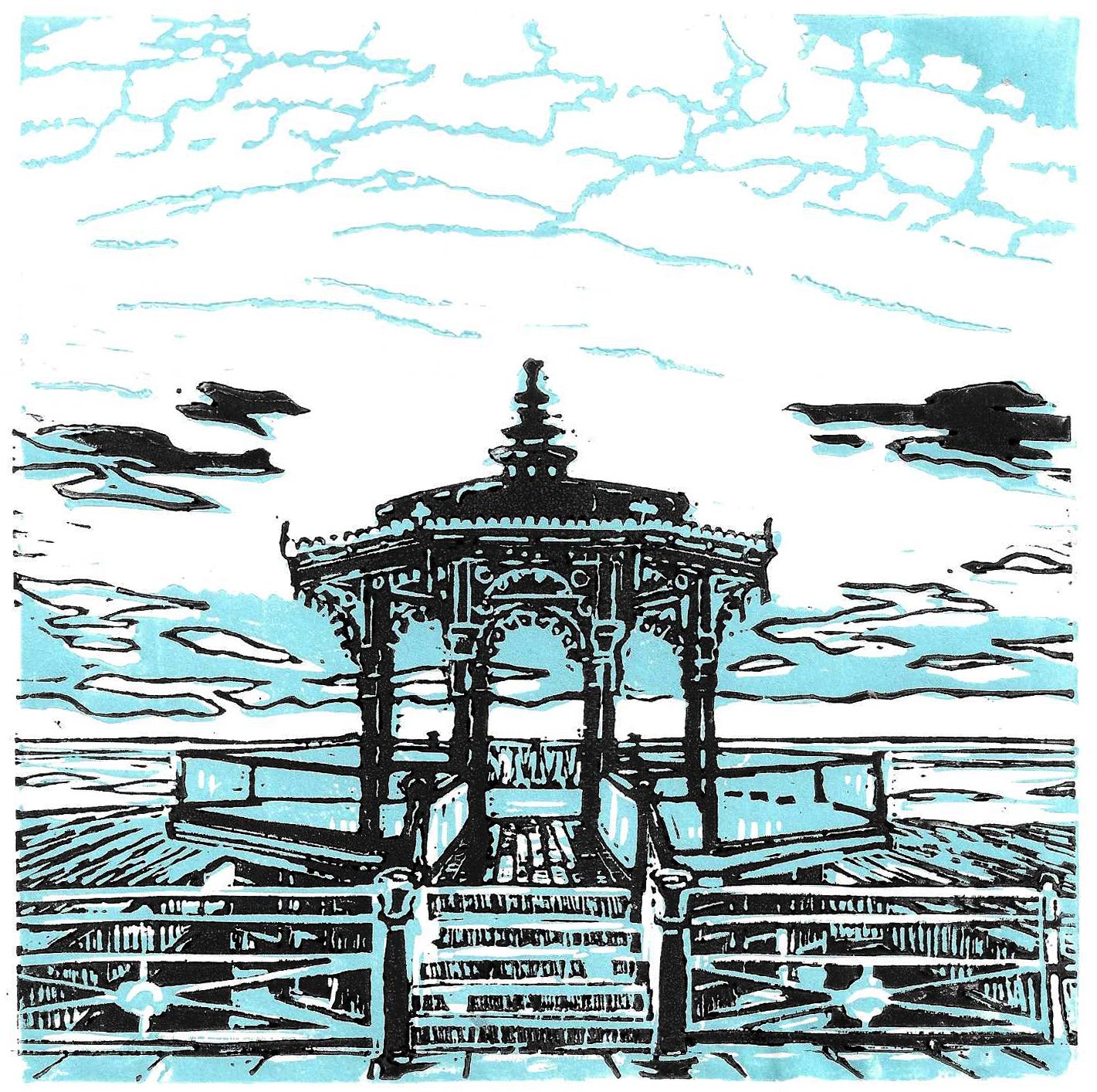 'Held Between Tides and Air', limited edition Linocut print, 175x175mm, 2026