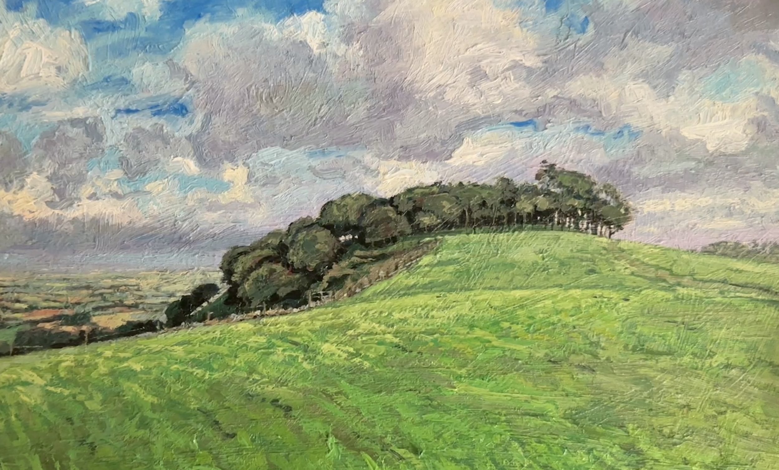 'Chanctonbury Ring', Oil on muslin mounted on board, (40x24cm), 2026 (£725.00 Available in shop)