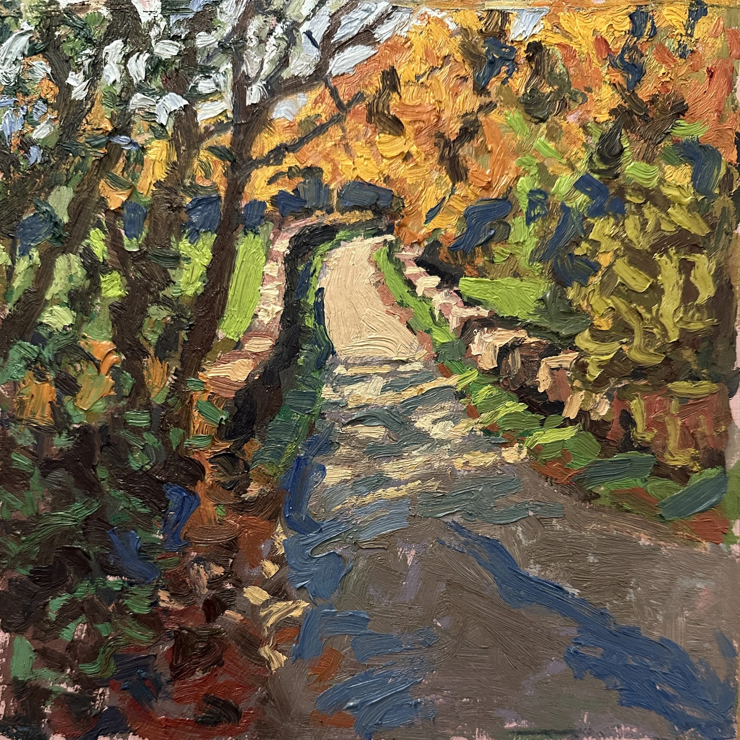 'The Road to Barpham', oil on board, (20x20cm), 2026 (£495.00 Available in shop)