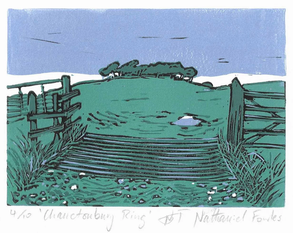 'Chanctonbury Ring', limited edition Linocut print, 148x105mm, 2025