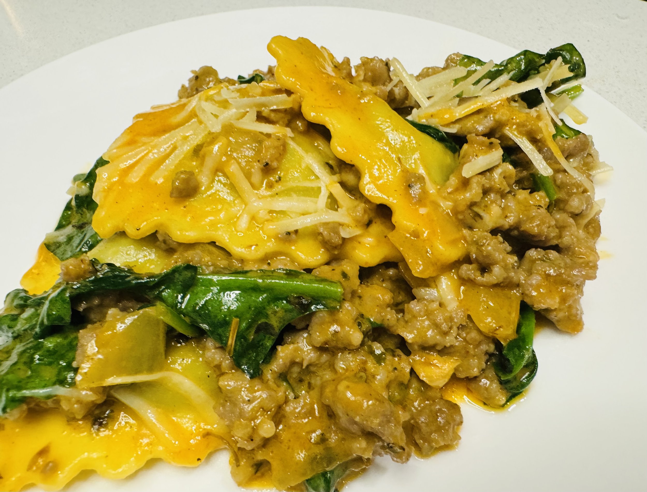 spinach / ricotta ravioli with italian sausage