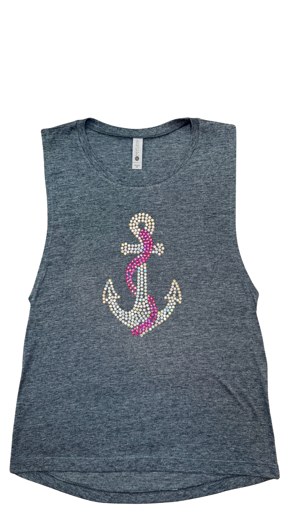 Ladies Anchor Rhinestone Muscle Tank Top