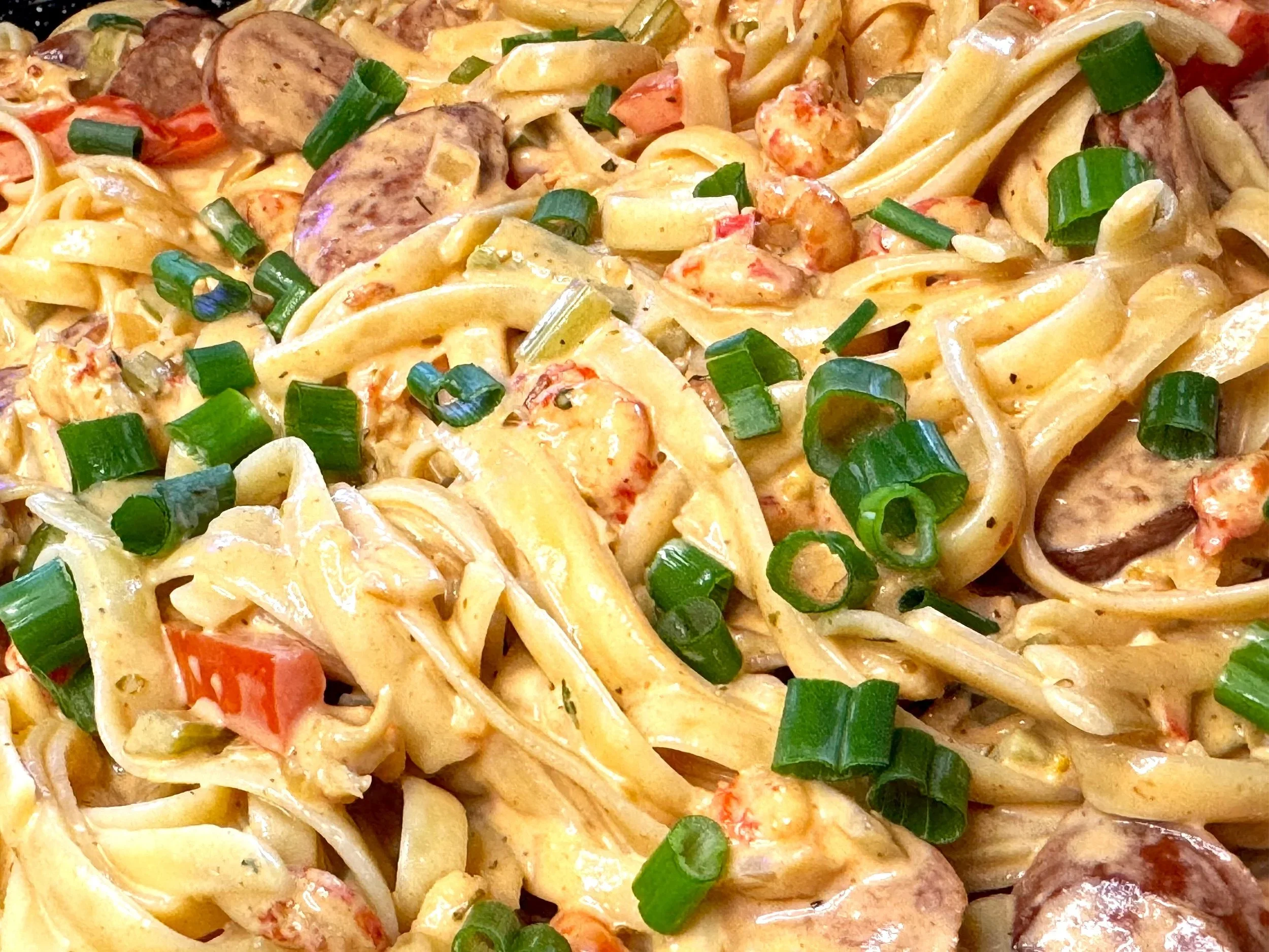 Crawfish and Cajun Sausage Fettuccine