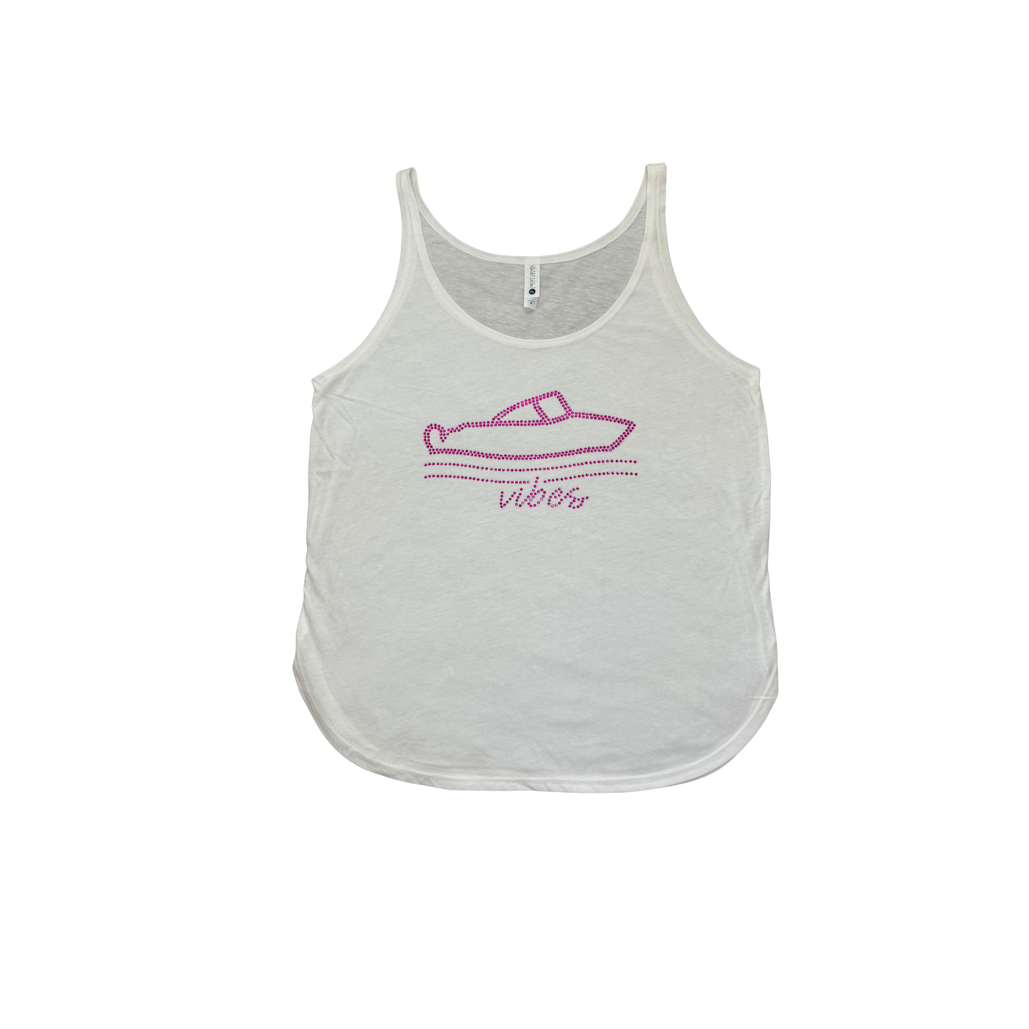 Ladies Flowy Tank Top with Rhinestone Boat Graphic