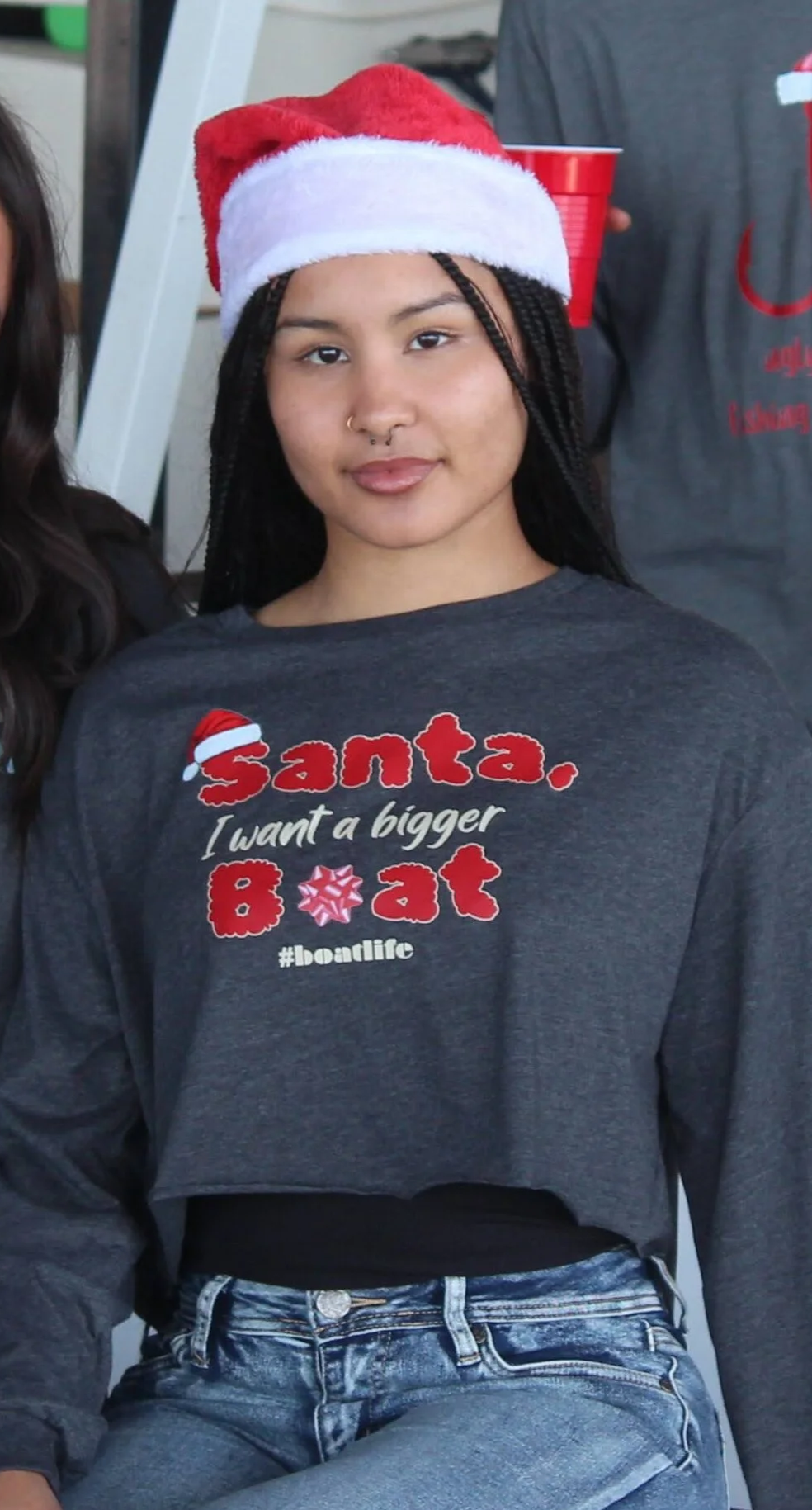 Santa, I want a Bigger Boat Cropped Long Sleeve Ladies Tee