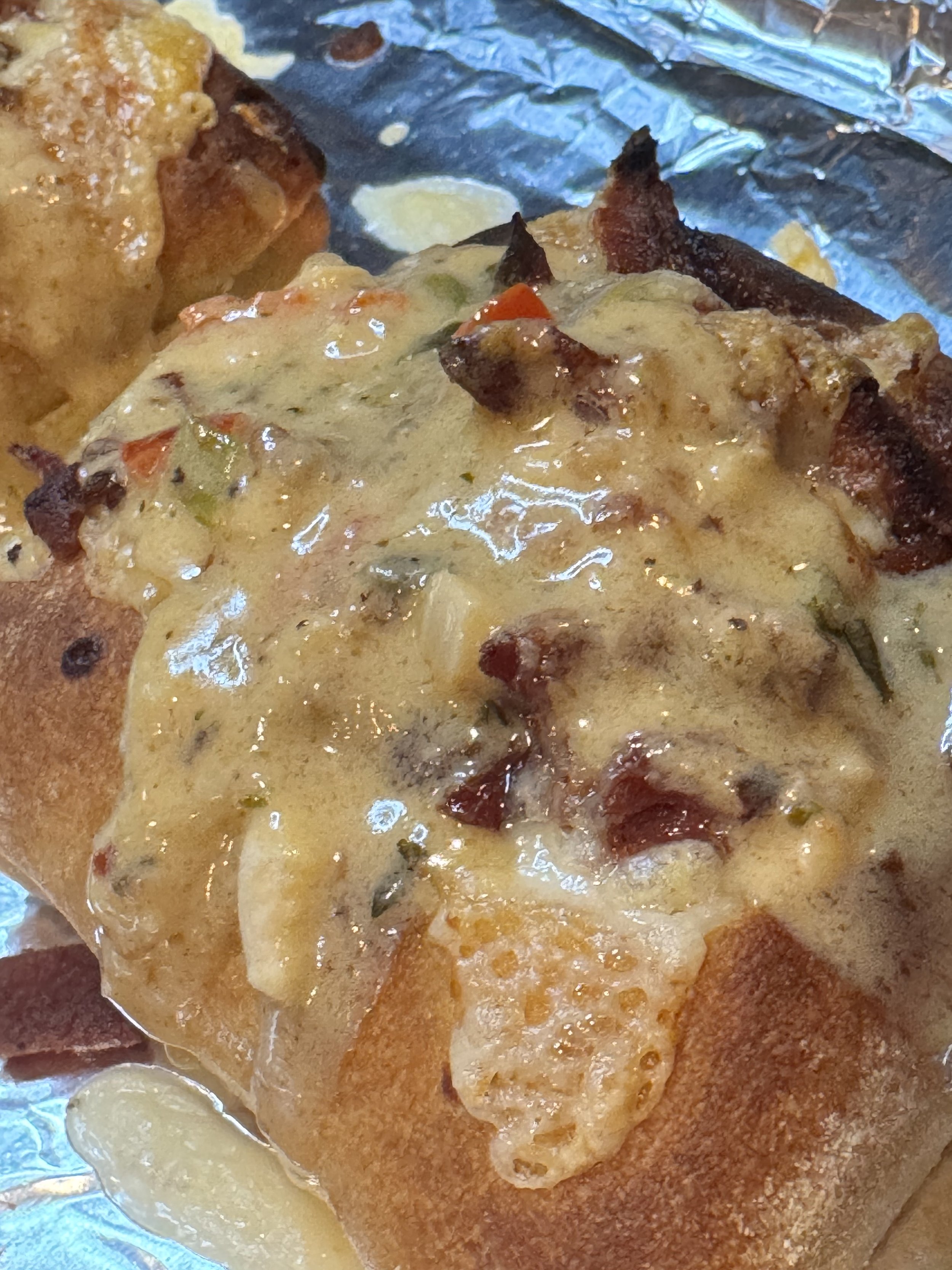 Bacon-topped chicken ciabatta bake