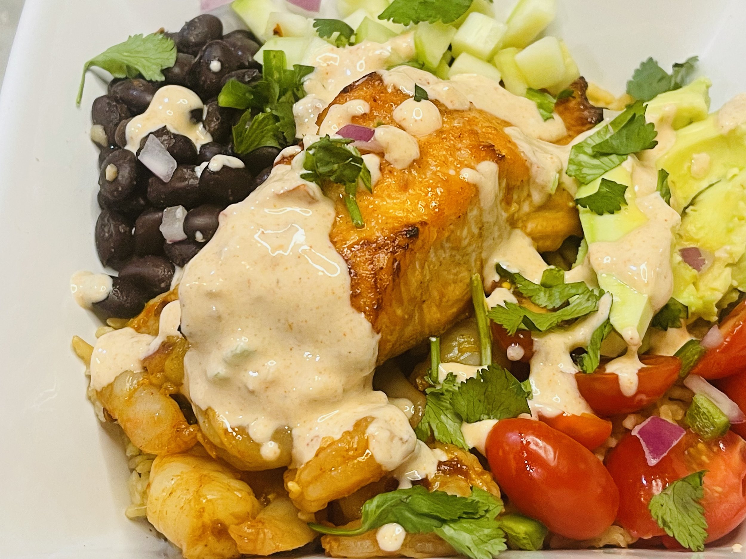 Honey Chipotle Salmon & Shrimp Bowl