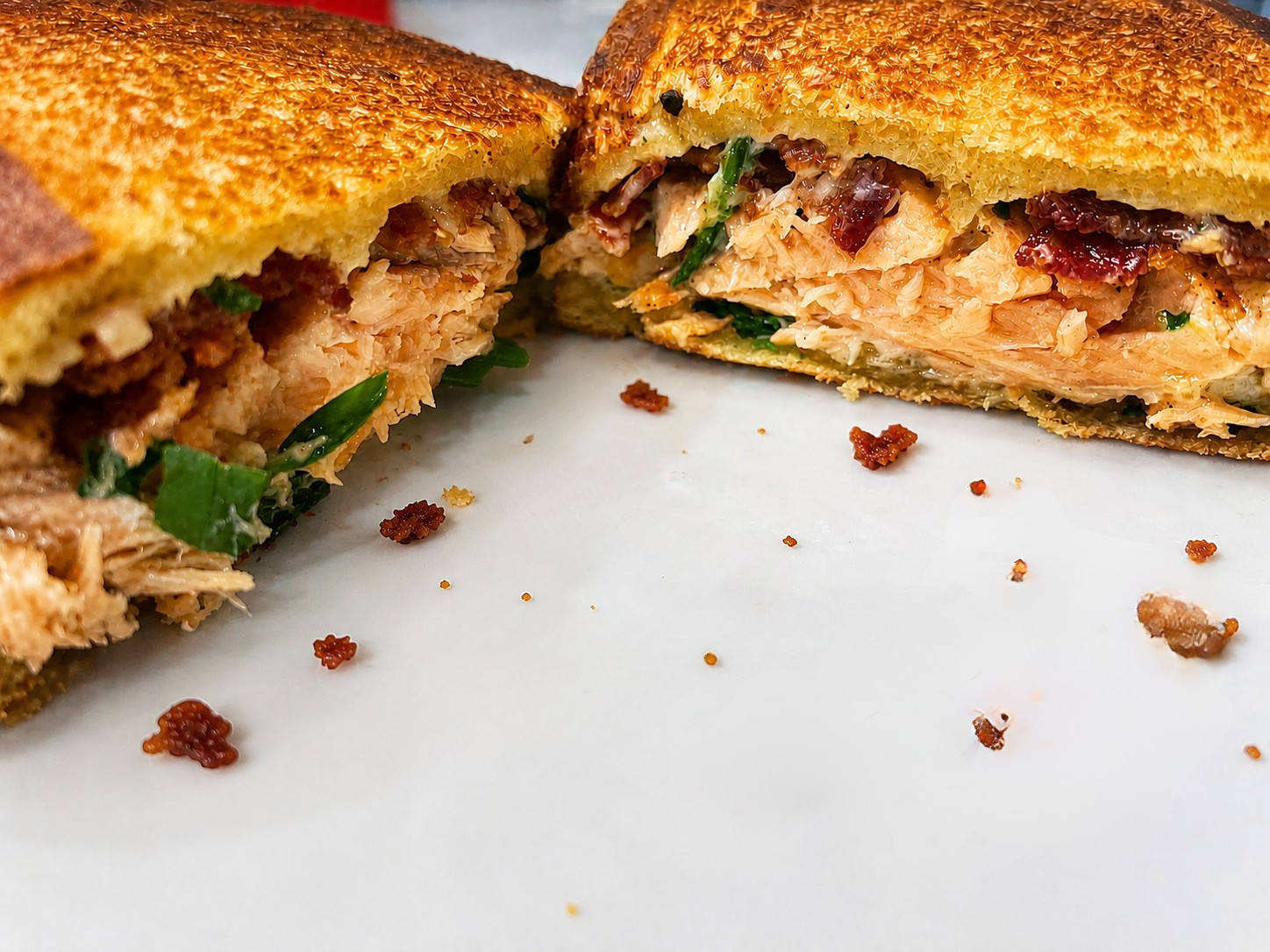 Easy Salmon Panini Recipe with Bacon and Creamy Spinach Sauce