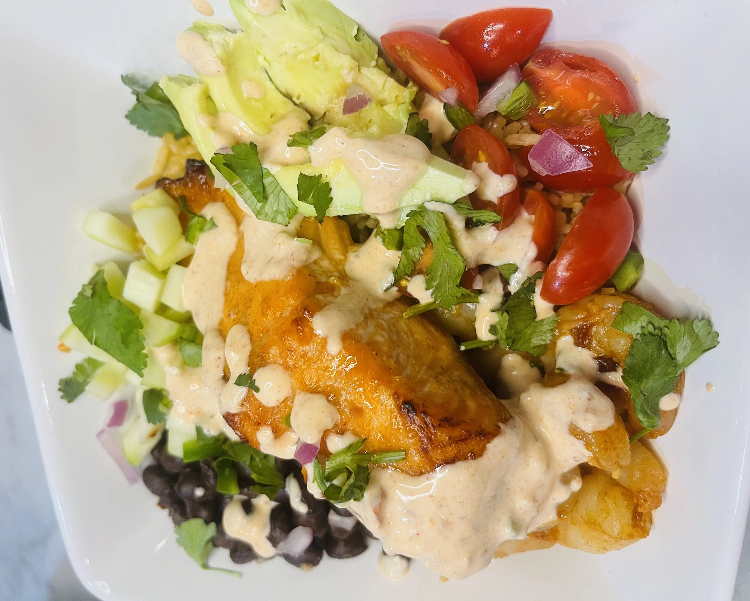 Honey Chipotle Salmon &amp; Shrimp Bowl