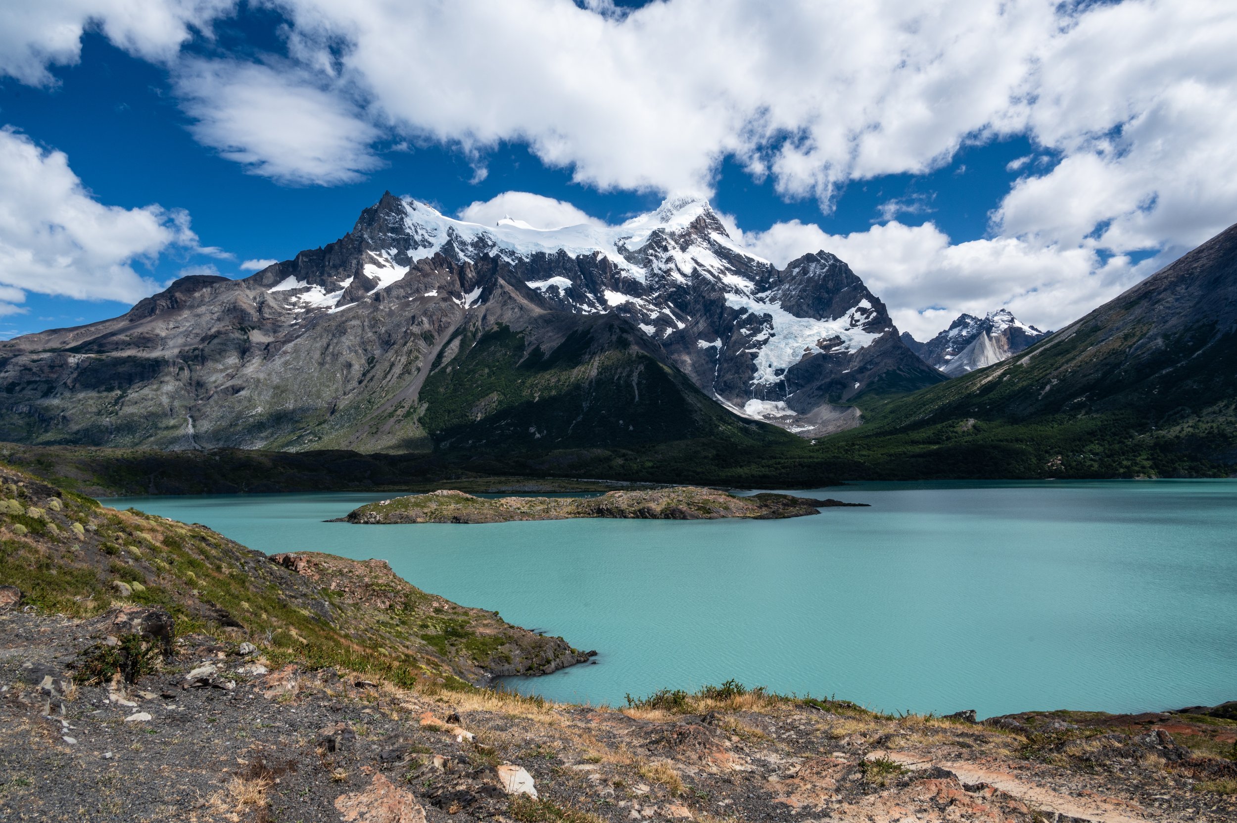 Paine Grande, the peak on the right, is the tallest peak in the park. This view looks into the French Valley.