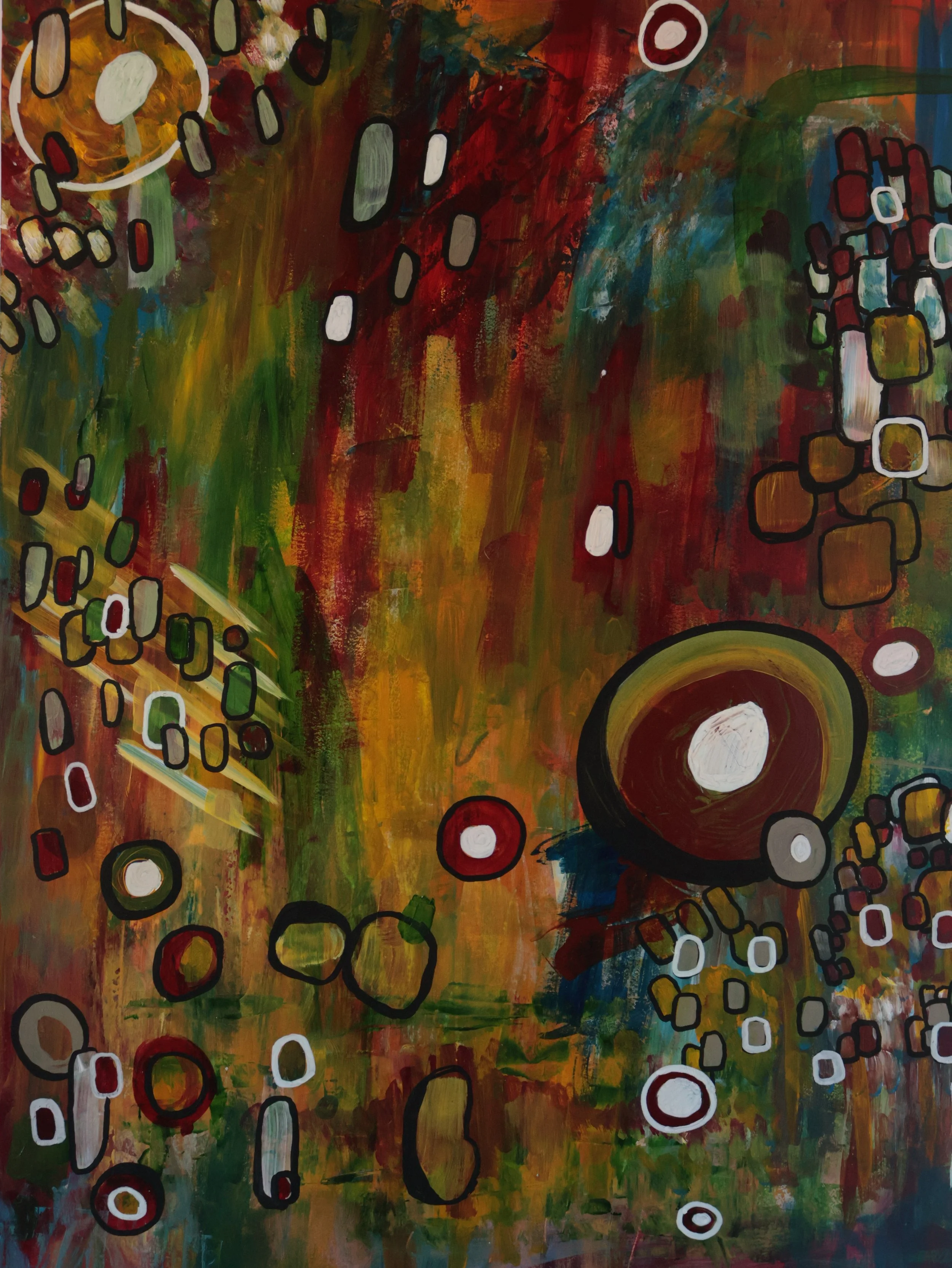 A close up, detailed photo, from a different angle, of an abstract painting by abstract artist Shay Holloway.