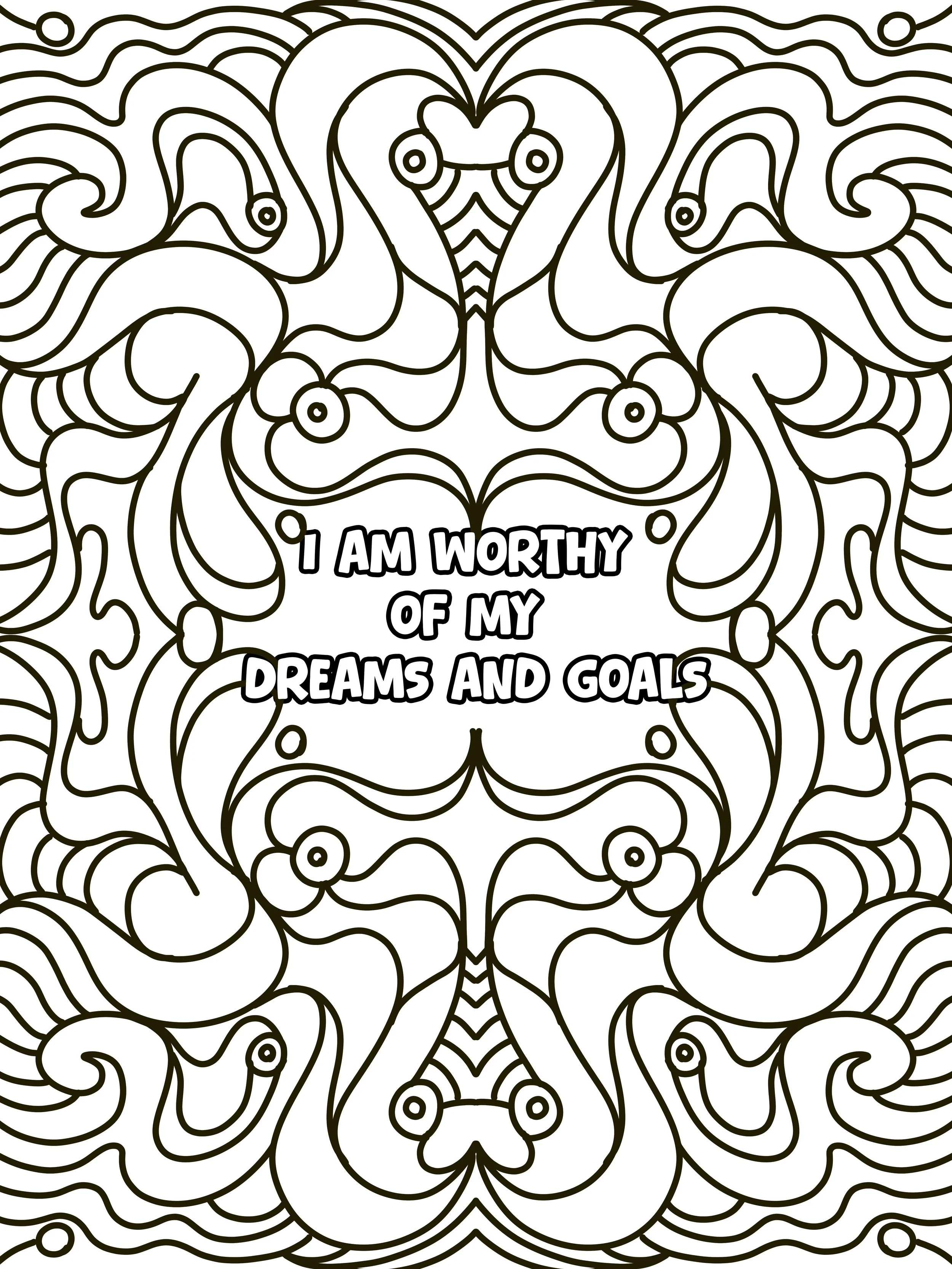 Positive Affirmation | Stress Relief Downloadable PDF | Coloring Page for Adults