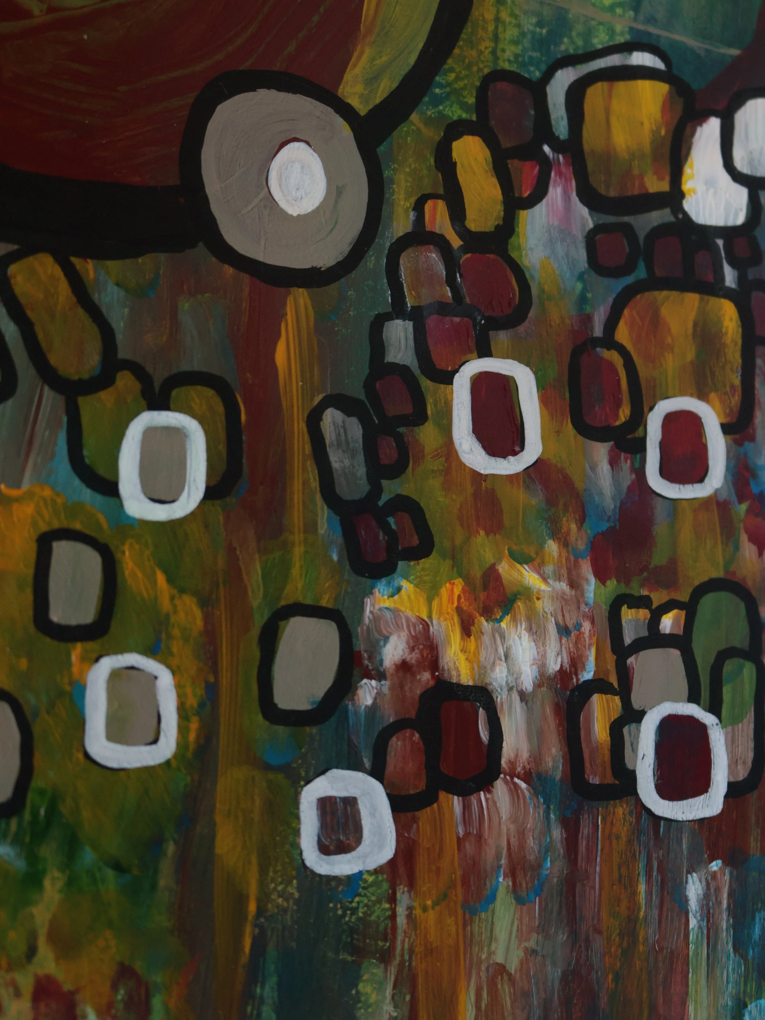 A close up, detail image of an abstract painting created by emerging, contemporary abstract artist Shay Holloway.