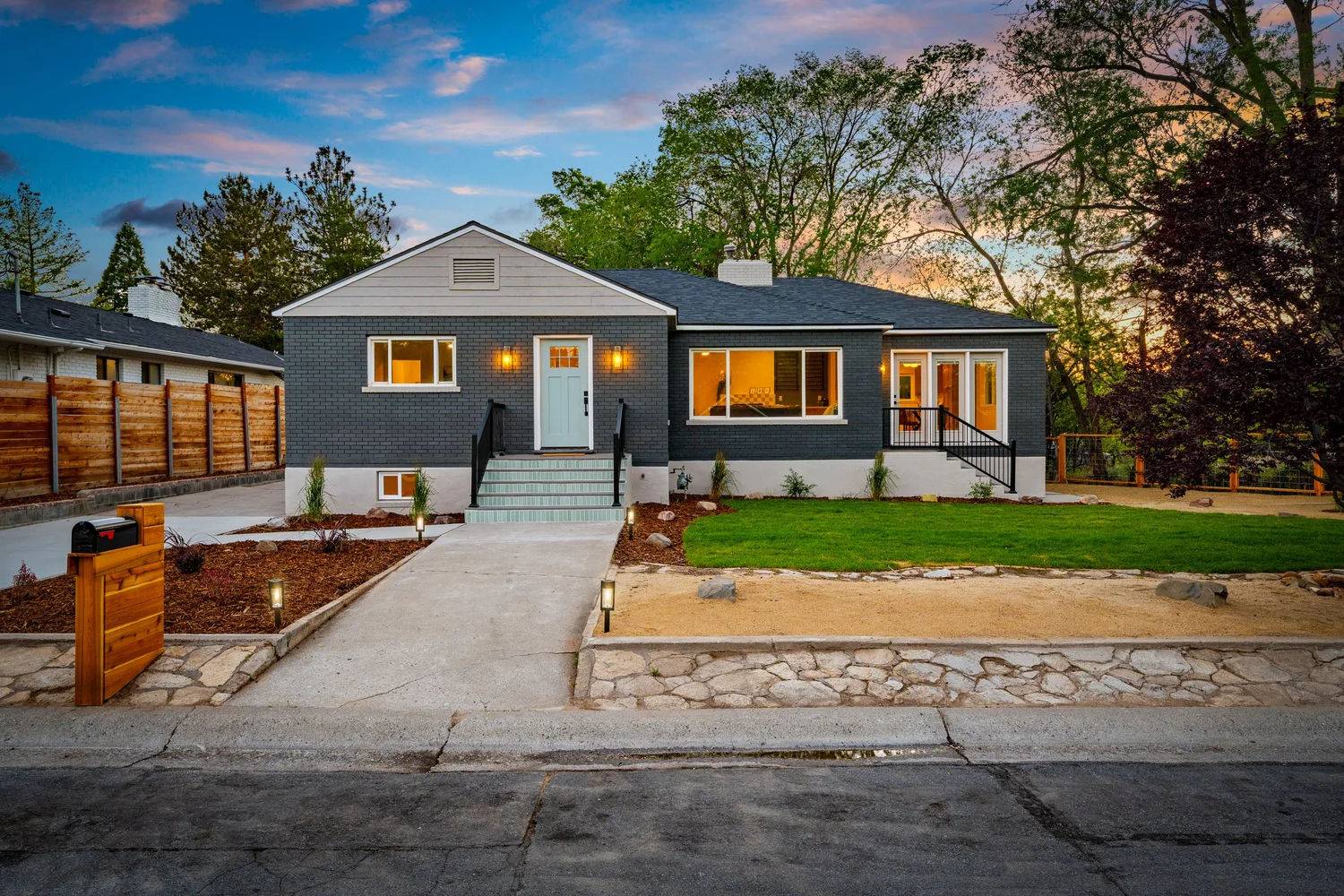 Remodeled home at twilight