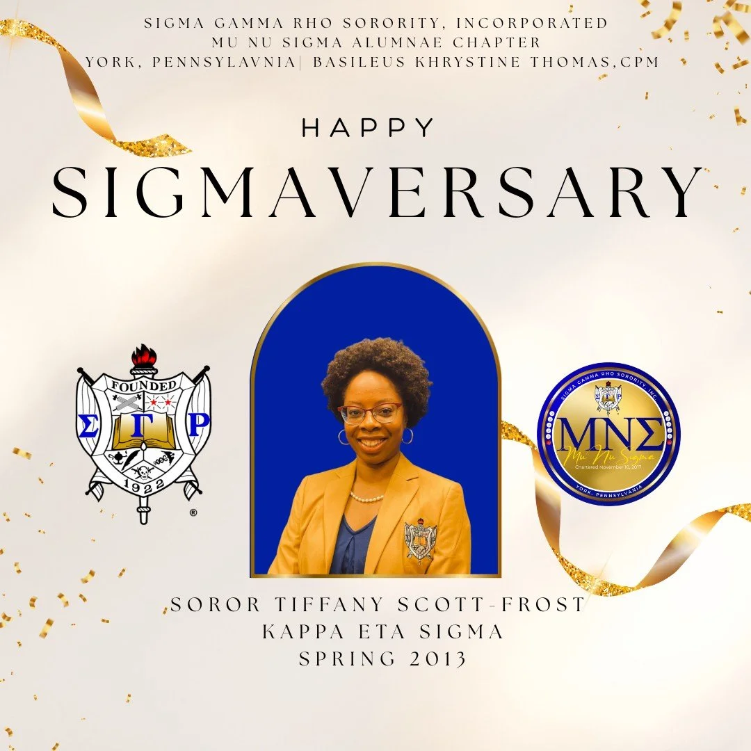 Each Sigmaversary is more than a date on the calendar &mdash; it marks the moment you chose to join a sisterhood rooted in service, scholarship, and genuine sisterly love. 💙💛
Today, we honor our Soror, celebrating another year in Sigma Gamma Rho. Y