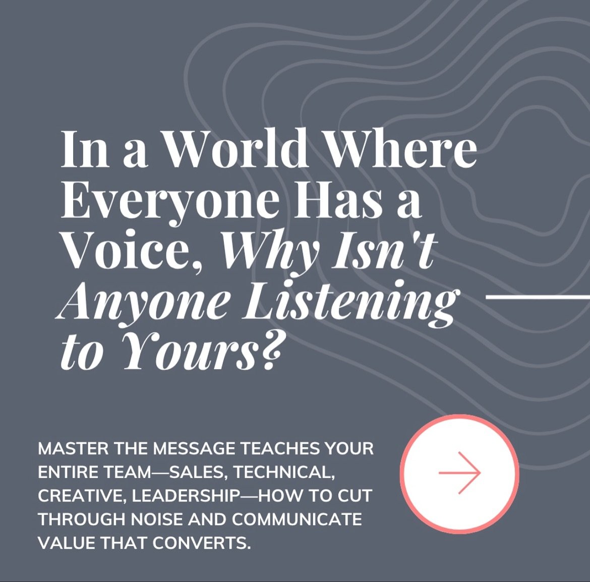 82% of decision-makers say sales reps are unprepared to engage them.
Why? 

They present features. Executives need transformation.
After 20+ years closing $100M+ in enterprise deals, I built a framework that fixes this. 

I have 2 Master the Message 