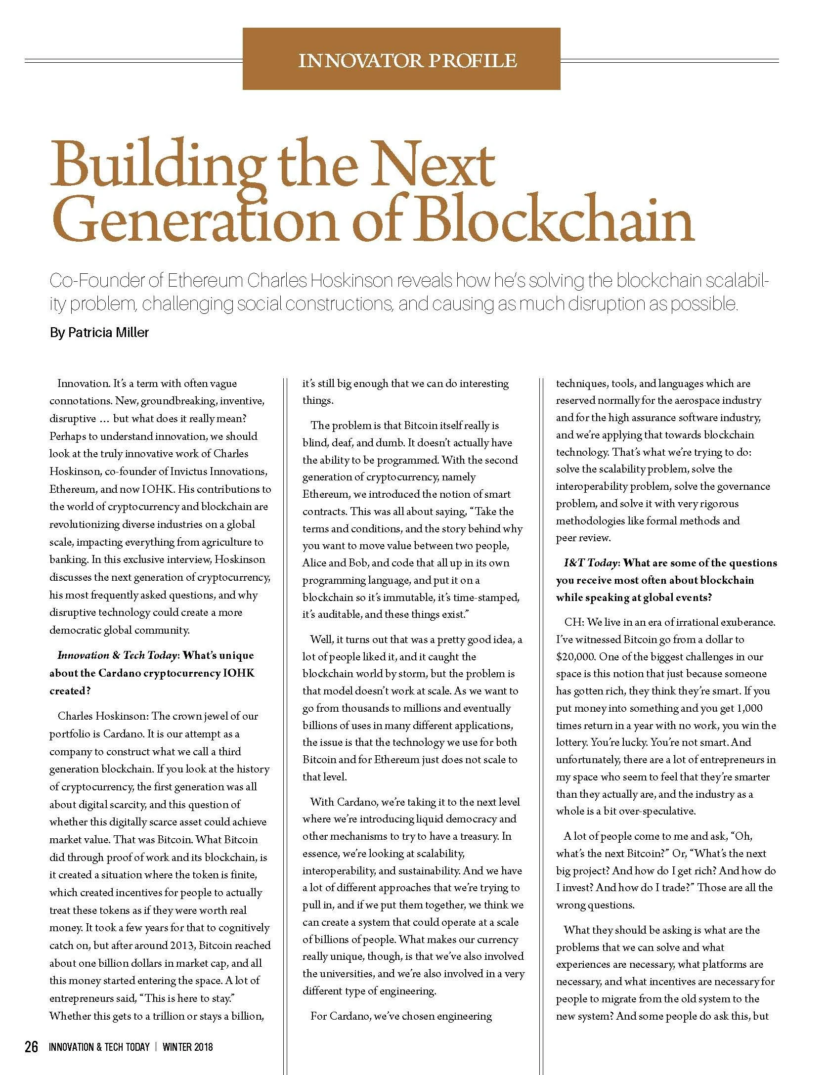 Interview with Ethereum Founder | Innovation & Tech Today Winter 2018