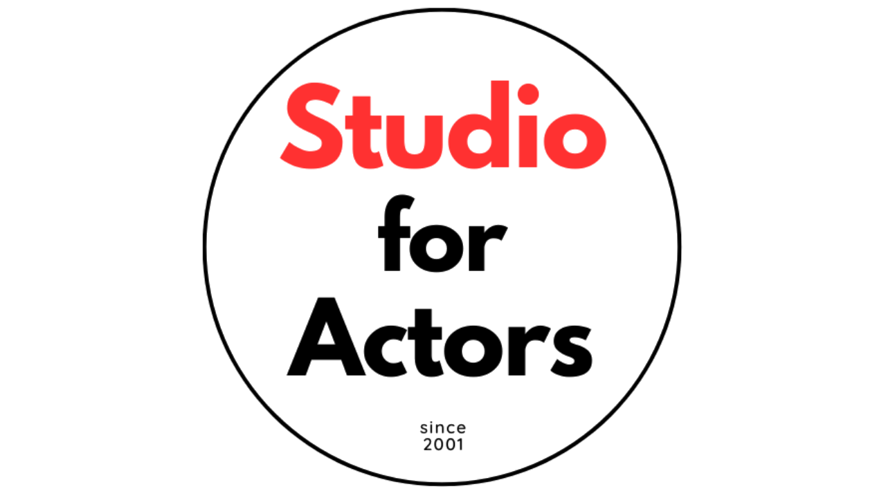 Logo with text 'Studio for Actors' inside a circle, 'Studio' in red and larger font, 'for' and 'Actors' in black, with 'since 2001' at the bottom.
