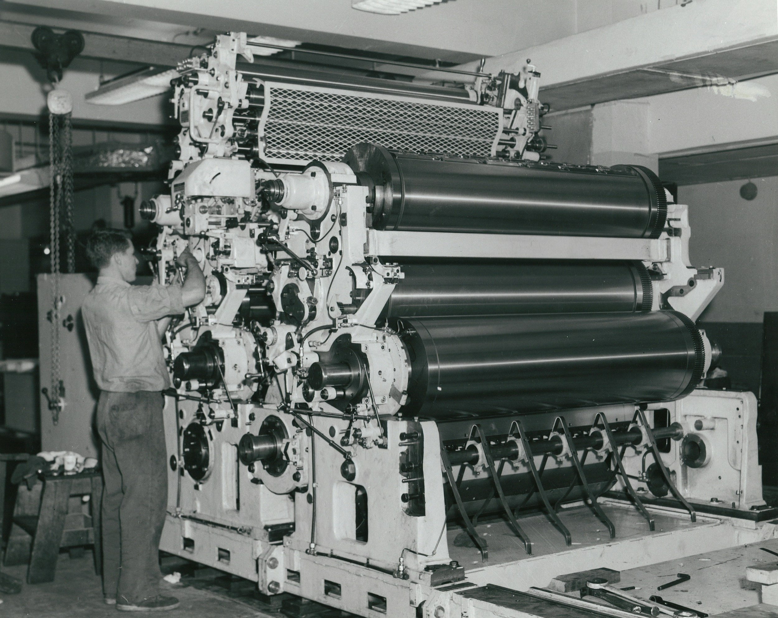 Vintage black and white printing press