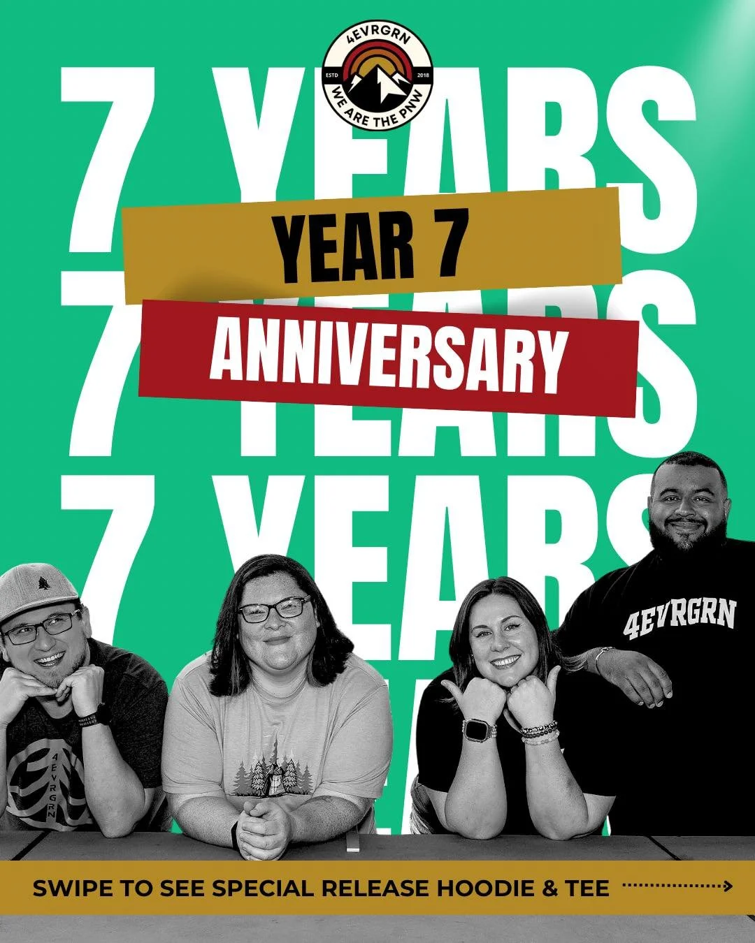 7️⃣ Year Anniversary Hoodie &amp; Tee 🎈
Seven years of growth, grind, and good vibes, that&rsquo;s what this one represents. This hoodie isn&rsquo;t just a piece of clothing; it&rsquo;s a celebration of everything 4EVRGRN has built with the communit