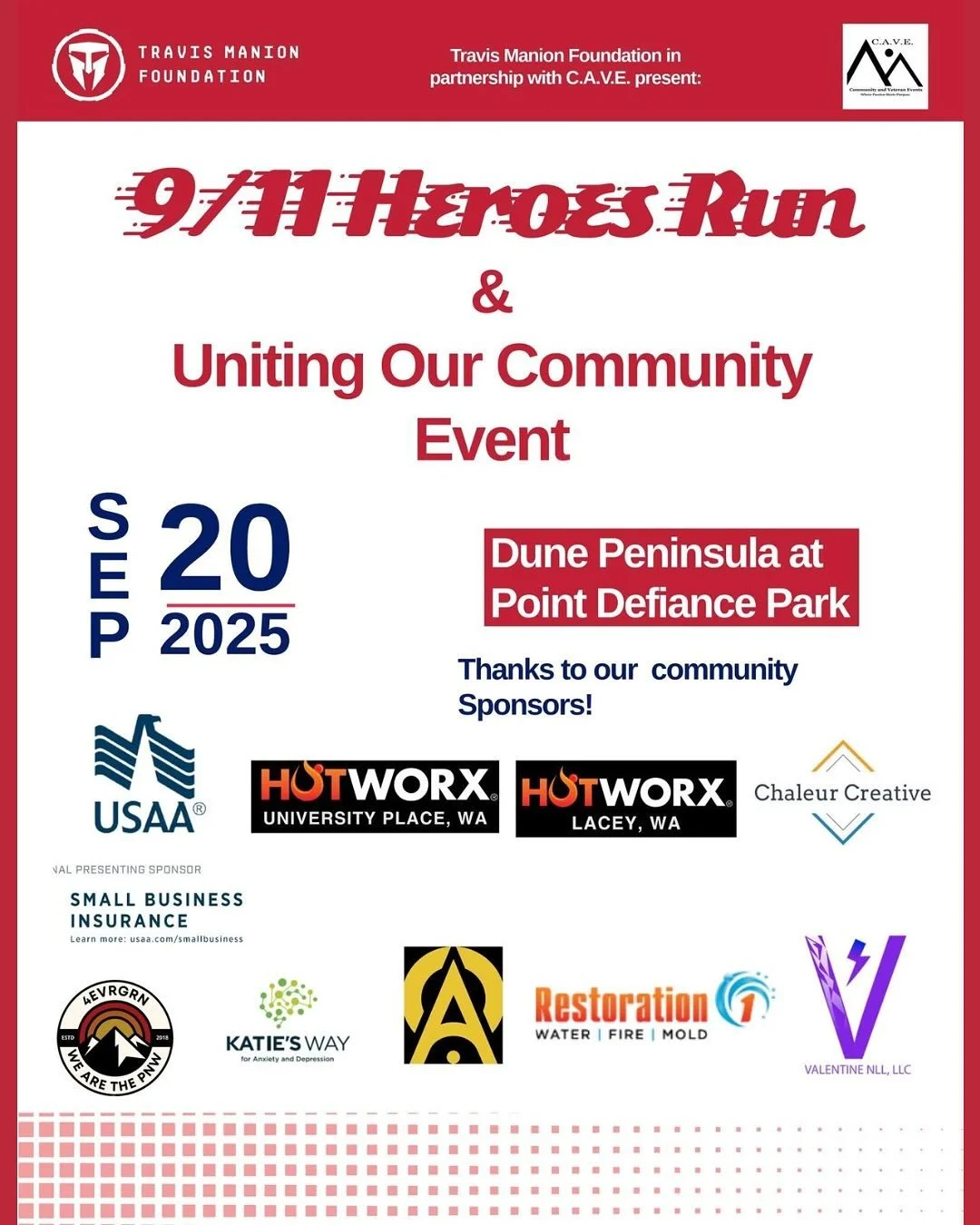 🚨Your last chance to register for the 2nd Annual Tacoma 9/11 Heroes Run &amp; Community Unity Event at Dune Peninsula is tomorrow🚨 It&rsquo;s not too late to run, walk, or ruck with us and honor the fallen.

Sign up to save a life and donate blood 