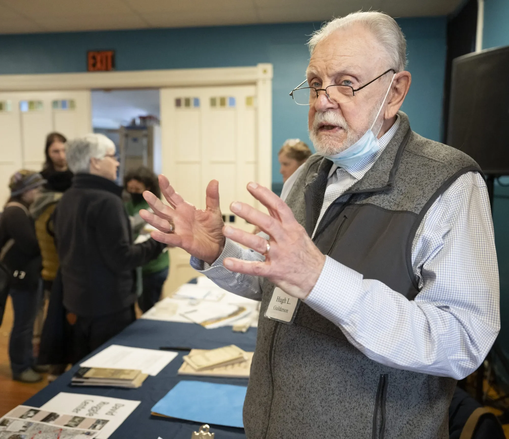 Hugh Guilderson, a board member and docent at the David Ruggles Center for History and Education, talks about the center at the MLK Jr. Day service fair organized by Florence Congregational Church , Bombyx Center for Arts and Equity and Beit Ahavah, 