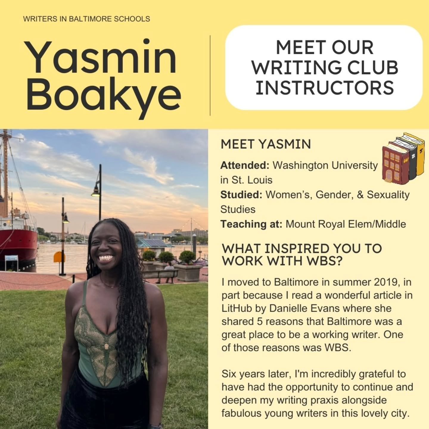 Meet Yasmin Boakye,&nbsp;who has been teaching with WBS for six years! Read her full blog post via the link in story.