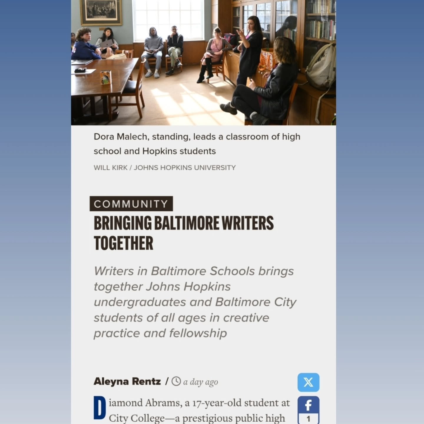 Thanks to the @johnshopkinsu Hub and @aleynarentzphotography for the beautiful piece on the WBS/JHU Writing Seminars collaboration!

Read the full piece via link in story.