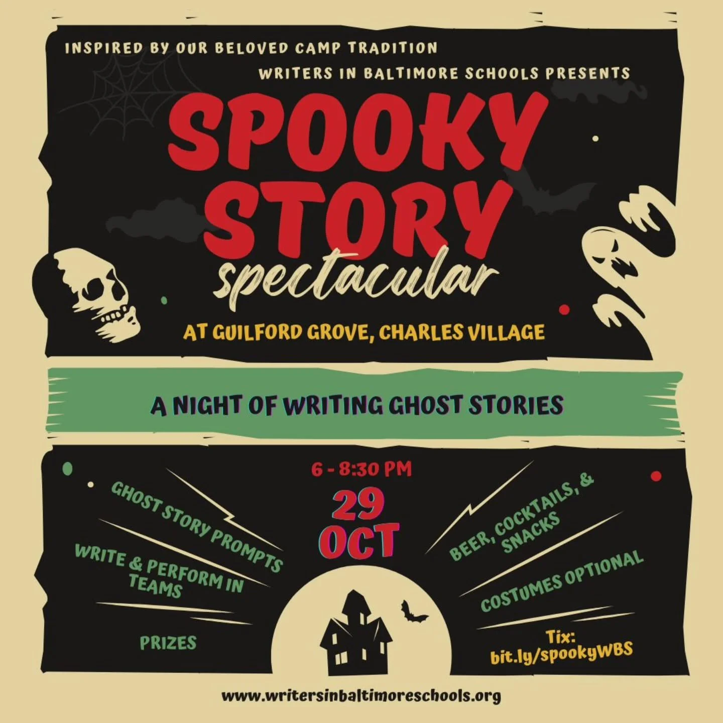 Please join us for our Spooky Story Spectacular, an evening inspired by our beloved camp tradition of Ghost Story Night!

Purchase your ticket at bit.ly/spookyWBS (case-sensitive)

This event is 21+. All proceeds go to WBS.
