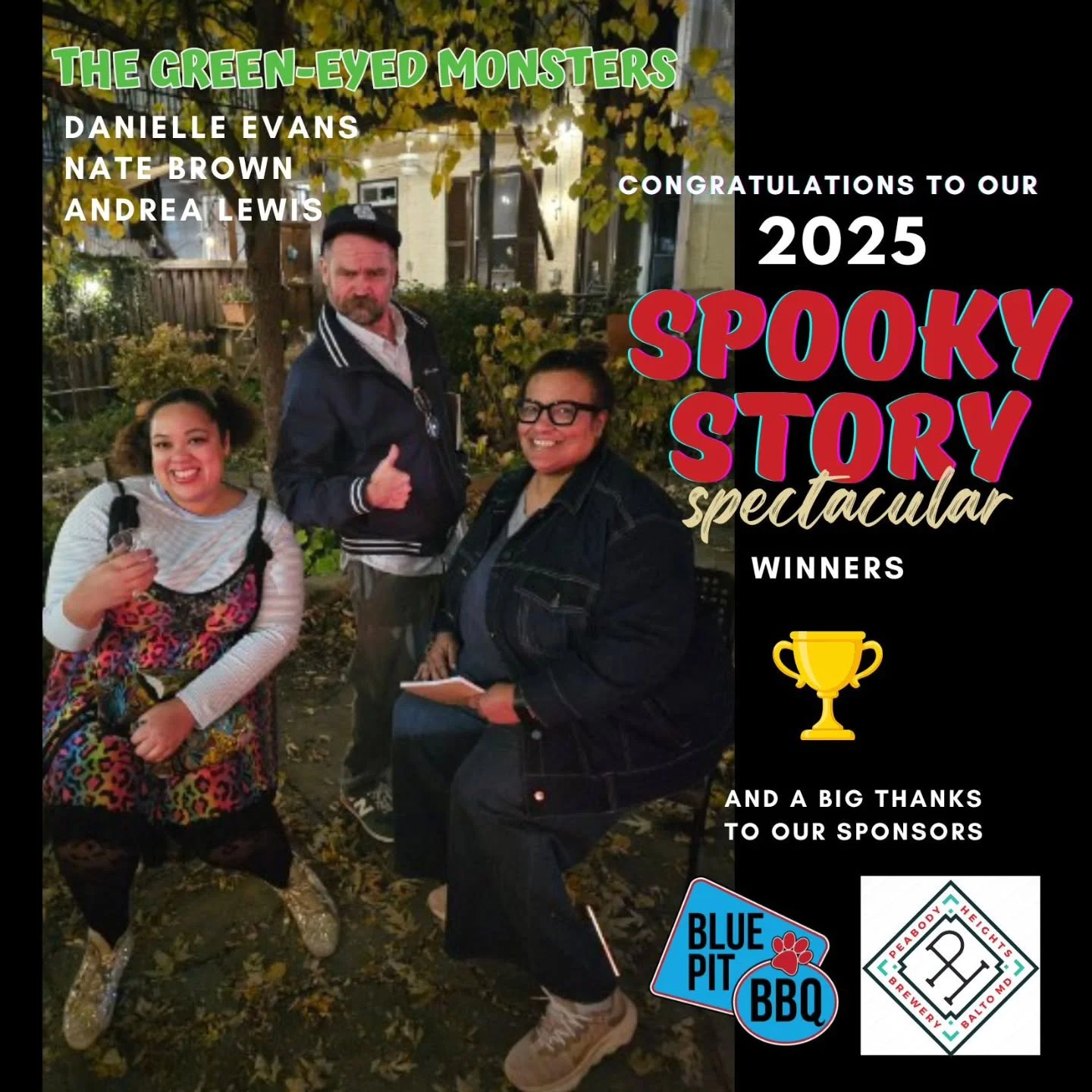 Congratulations to our inaugural spooky story champions, @daniedve, @natebrownbrown, and @loopdeelou! 👻✏️🏆

And a huge thank you to our event sponsors, @bluepitbbq &amp; @peabodyheightsbrewery! And to @hillenhomestead for being a wonderful host 🍂