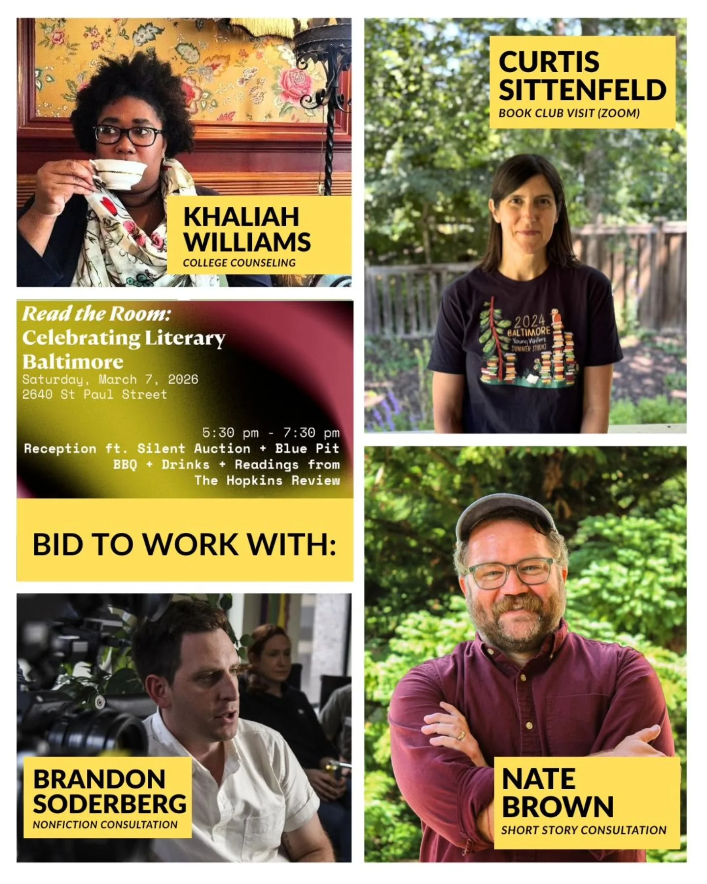 SATURDAY! Join us at Read the Room: Celebrating Literary Baltimore at @2640space. Come bid on:

Book club visit from Curtis Sittenfeld -&nbsp;Bring Curtis Sittenfeld to your book club for a discussion of ROMANTIC COMEDY (via Zoom).

Two hours of nonf