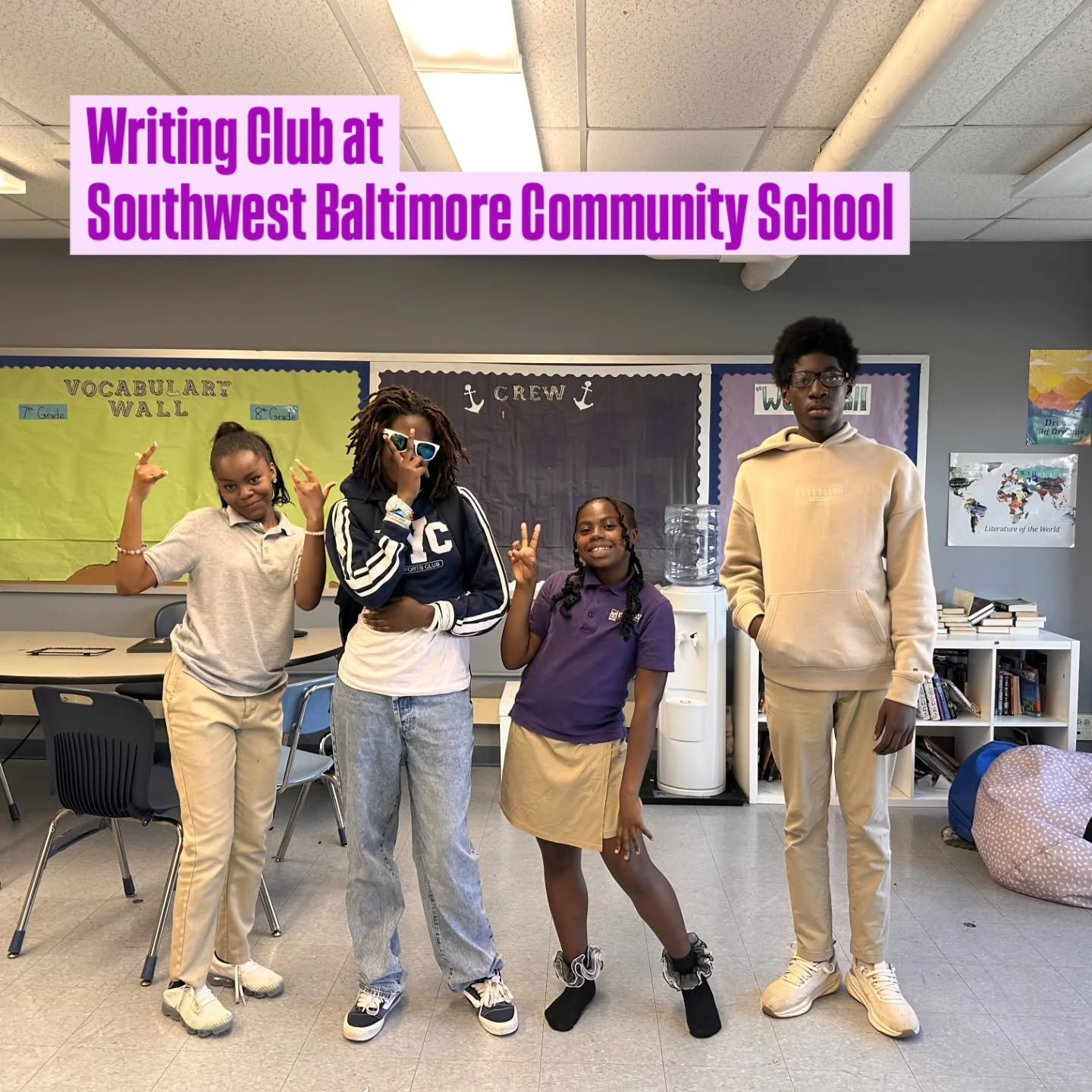 This was our first year hosting a Writing Club at Southwest Baltimore Community School! WBS alum Hagar Shabazz led our weekly club here. We can't wait to write again next year ✏️