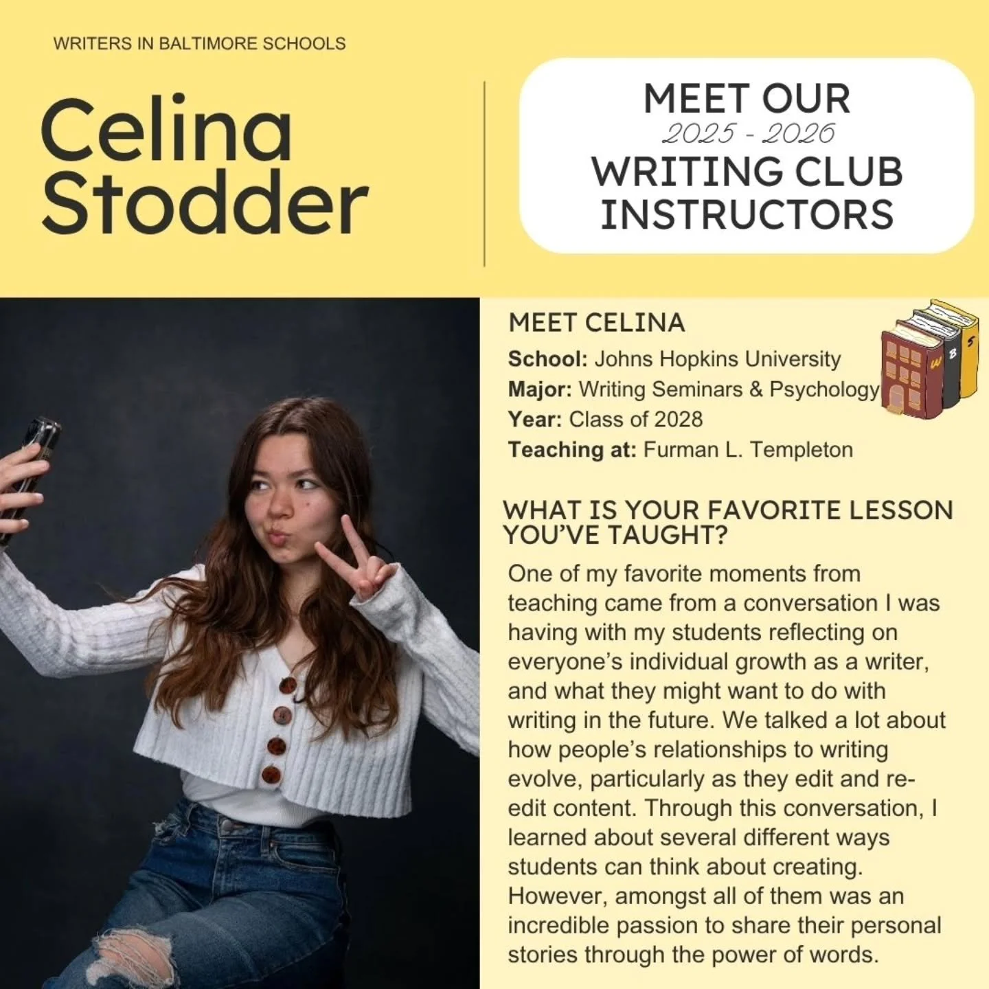 Meet Writing Club instructors Celina, Riley, Grace, and Jessie! Read their full blog posts at writersinbaltimoreschools.org/blog