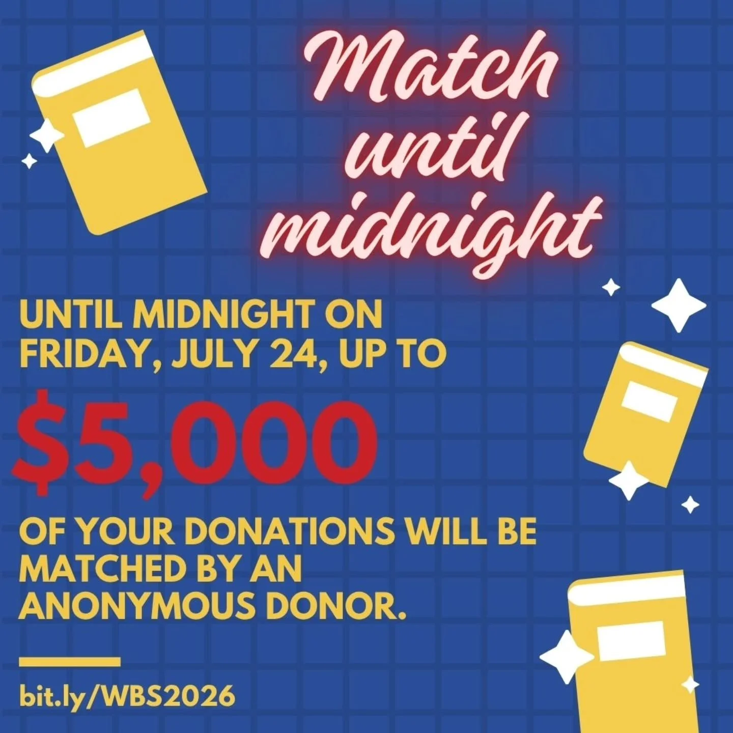 We're $7,560 away from reaching our goal!

Tonight, double your impact by making a gift before midnight!

bit.ly/WBS2026

#wbswritersstudio