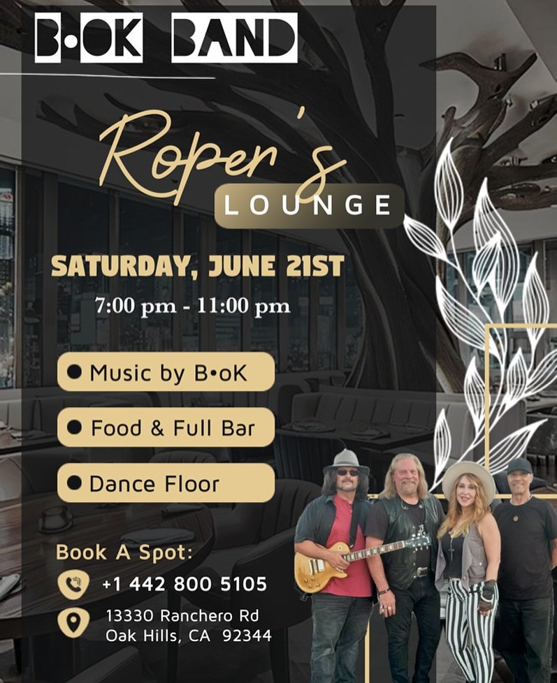 B&bull;oK Full band @roperslounge Saturday, June 21st. 7:00 pm