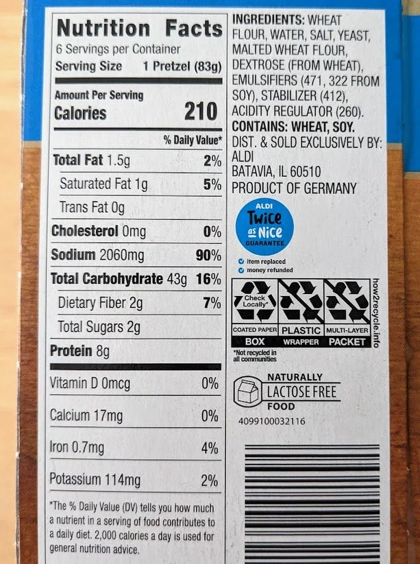 Aldi Bavarian Soft Pretzels (Deutsche Küche) Review Ingredients