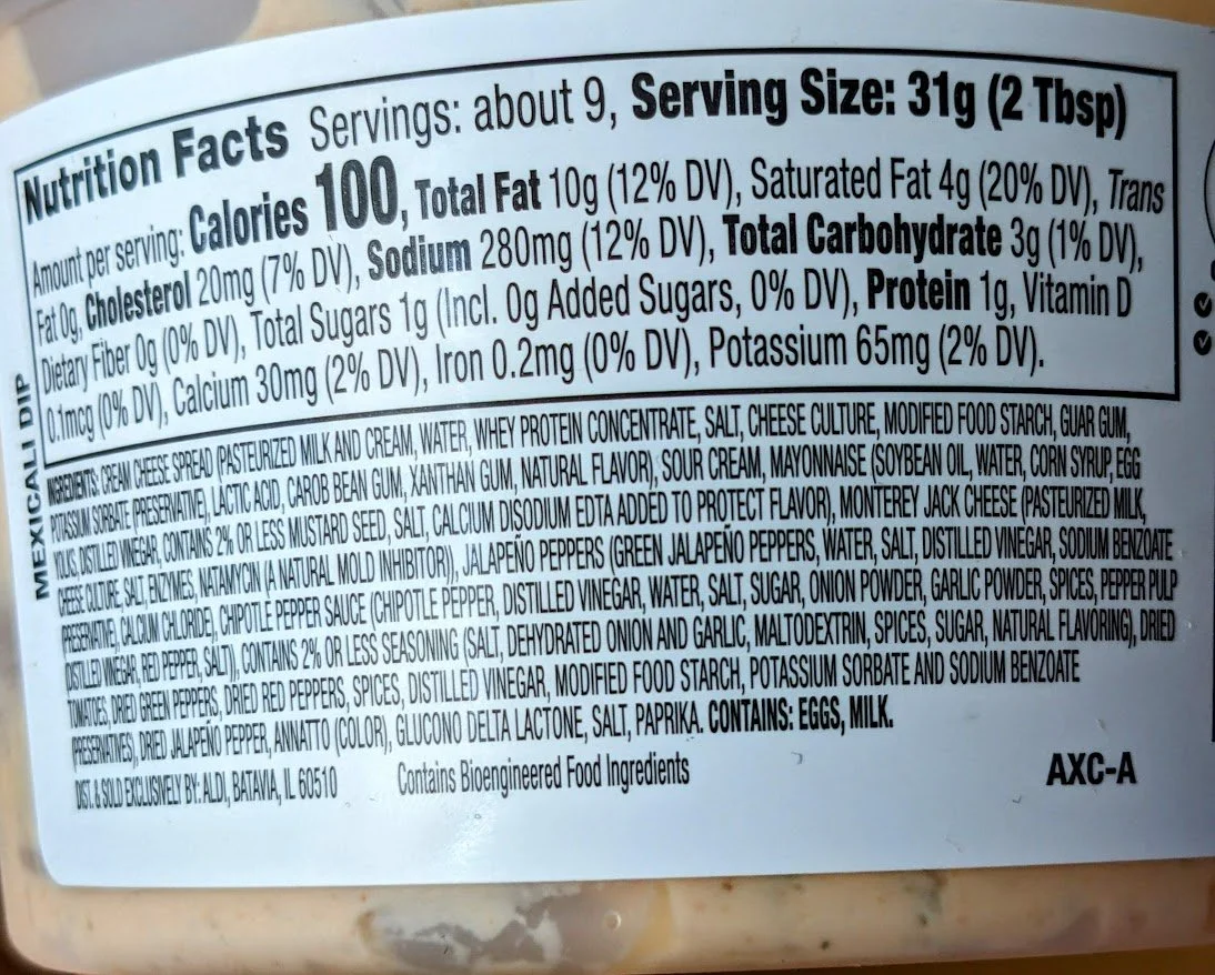 Aldi Mexicali Dip (Park Street Deli) Review Ingredients Price Nutrition Facts Serving