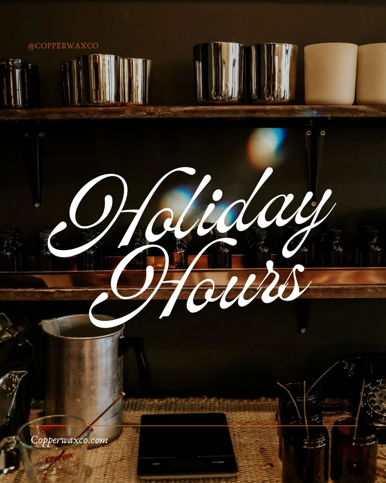 𝙷𝚘𝚕𝚒𝚍𝚊𝚢 𝙷𝚘𝚞𝚛𝚜:

✨ 𝙾𝚙𝚎𝚗 
Thursday + Friday 10a-6p
Saturday 10-2p (Our last day open before the holiday)

🌲 𝙲𝚕𝚘𝚜𝚎𝚍
Wednesday 12/24 Christmas Eve
Thursday 12/25 Christmas Day