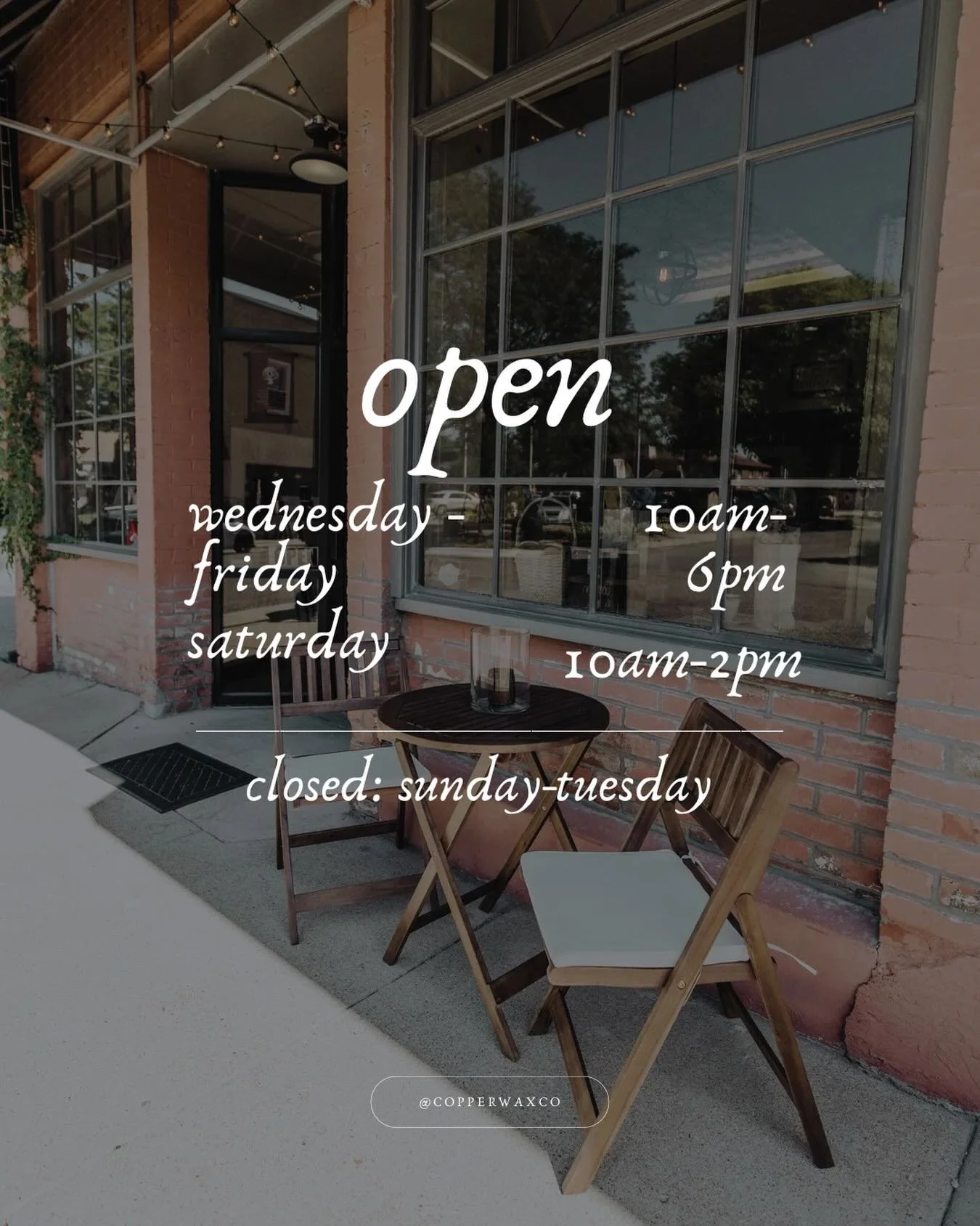 @uni_creativedistrict storefront hours 🧡

🕯️copperwaxco.com
